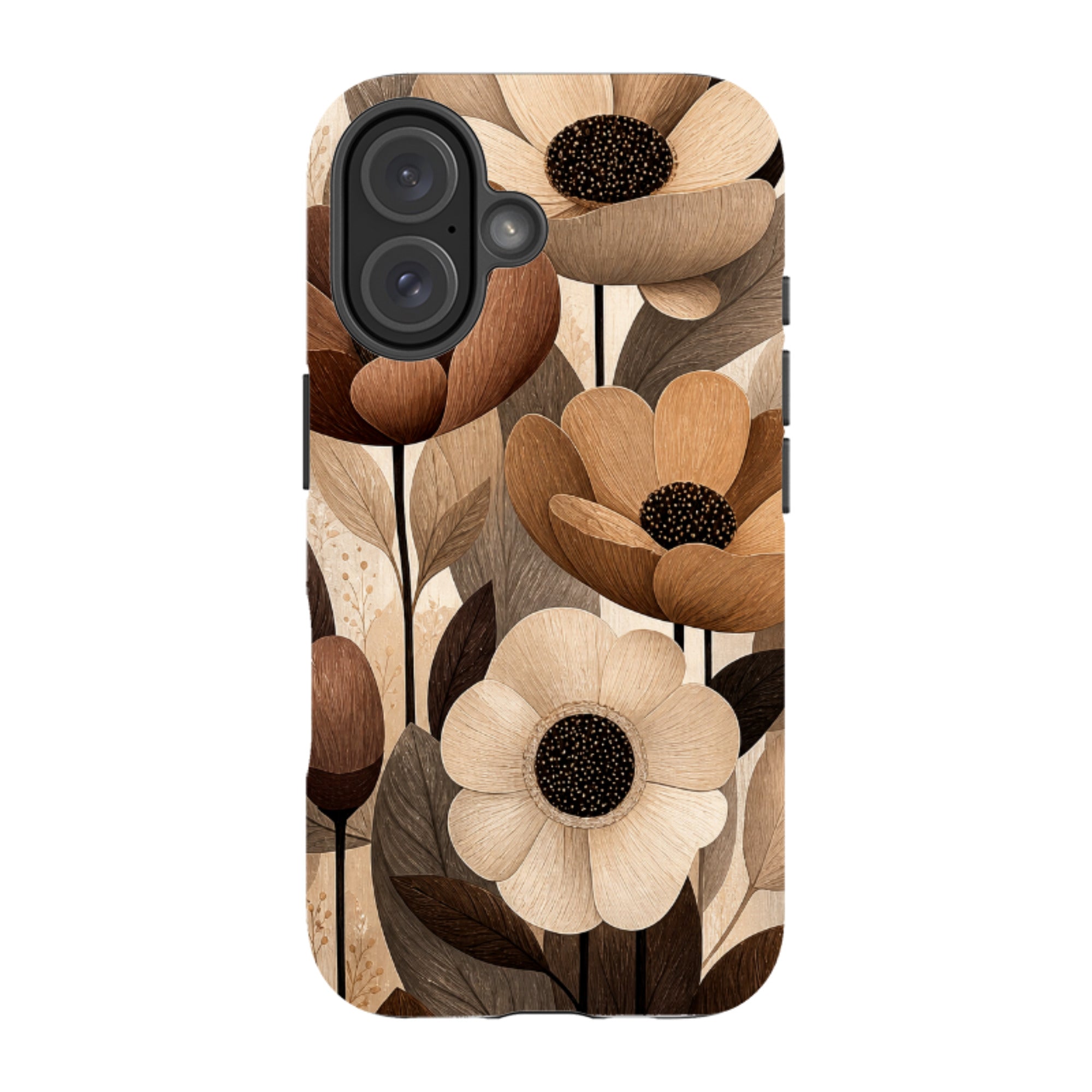 iPhone MagSafe Tough Case - Chocolate Woodgrain Floral