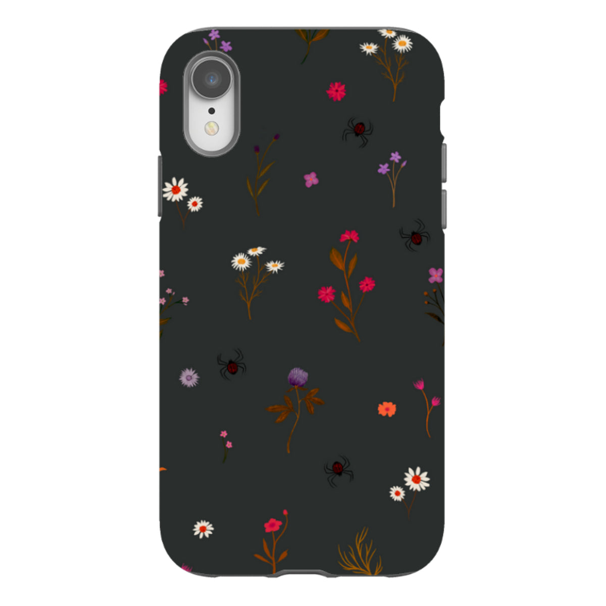 iPhone Tough Case - Florals and Spiders - Charcoal By Katherine Quinn