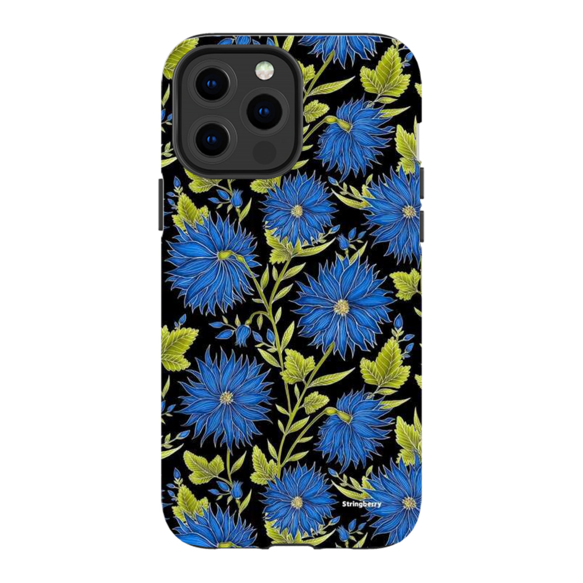 iPhone MagSafe Tough Case - Blue Flowers Black By Catherine Rowe