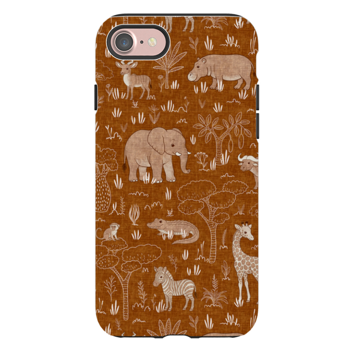 iPhone Tough Case - Savanna Wildlife - Rust By Katherine Quinn