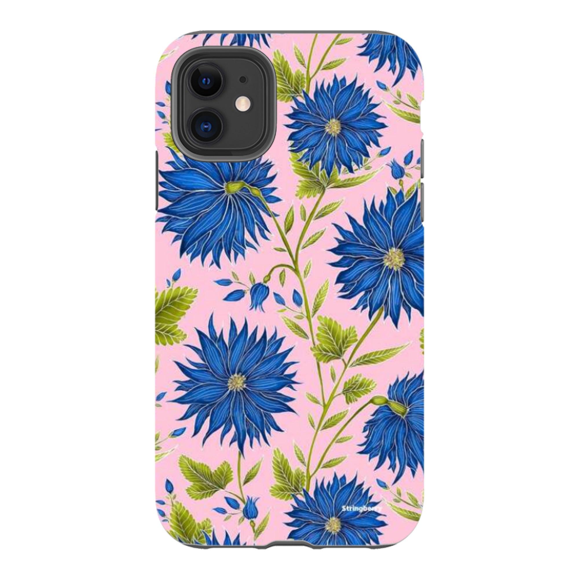 iPhone Tough Case - Blue Flowers Pink By Catherine Rowe