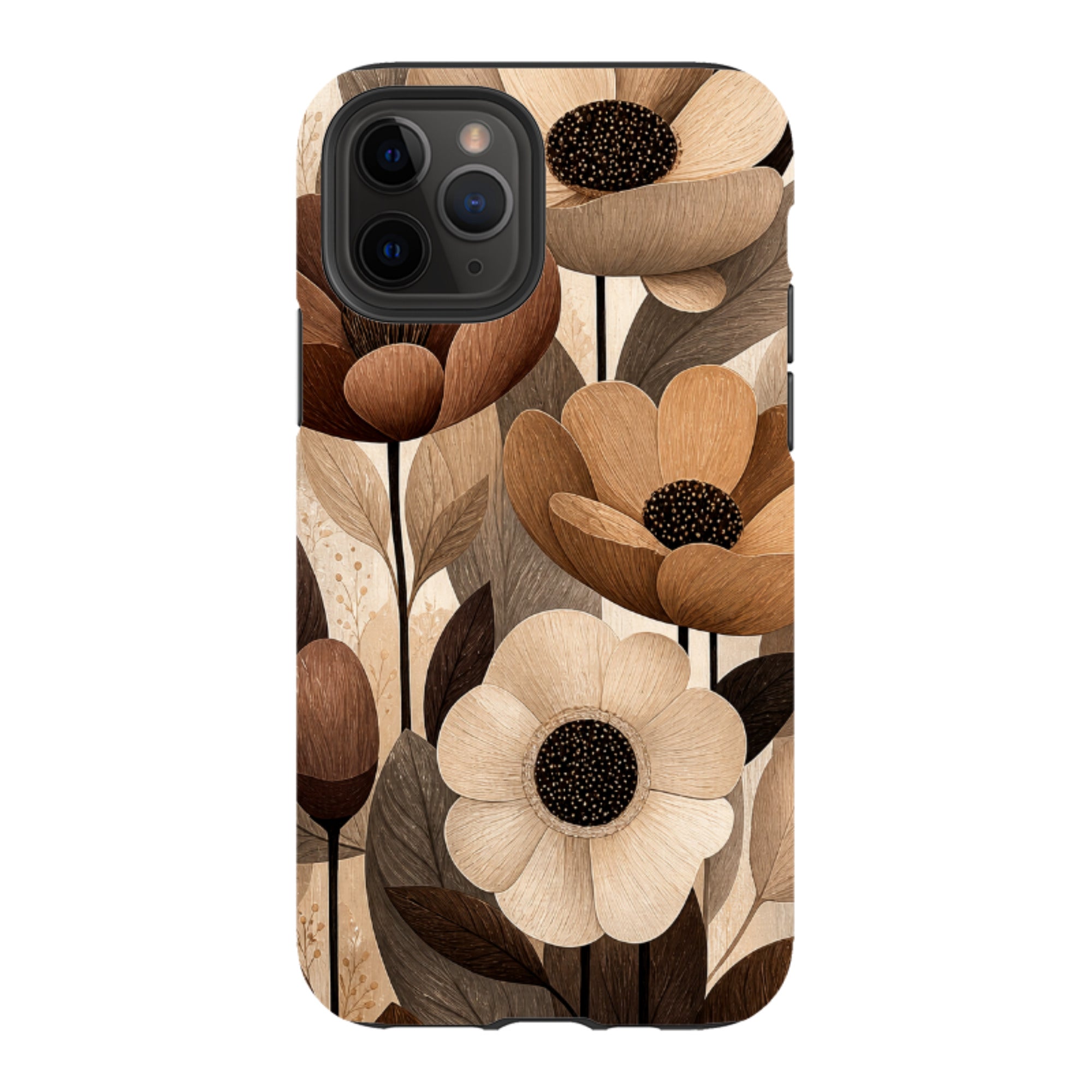 iPhone Tough Case - Chocolate Woodgrain Floral