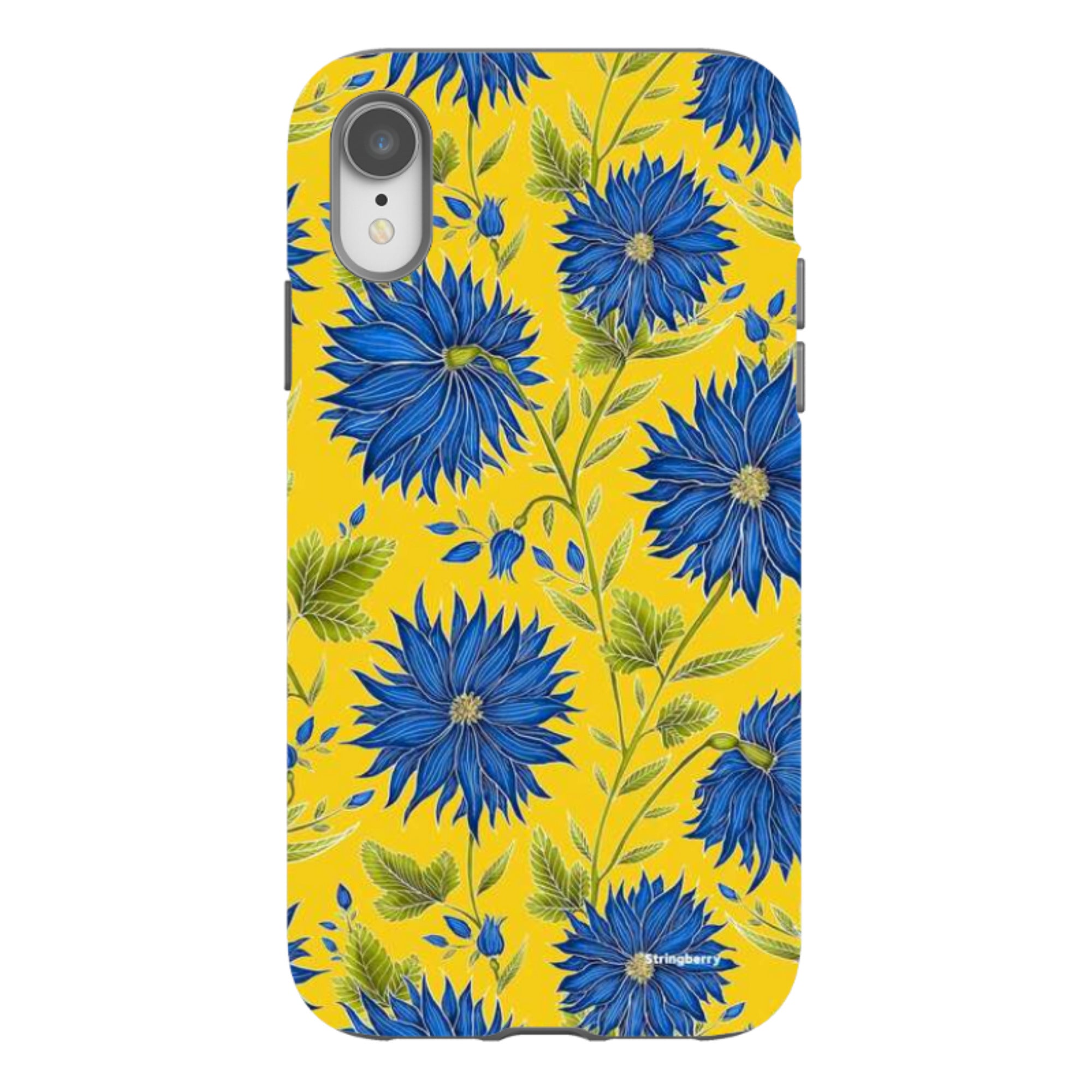 iPhone Tough Case - Blue Flowers Yellow By Catherine Rowe