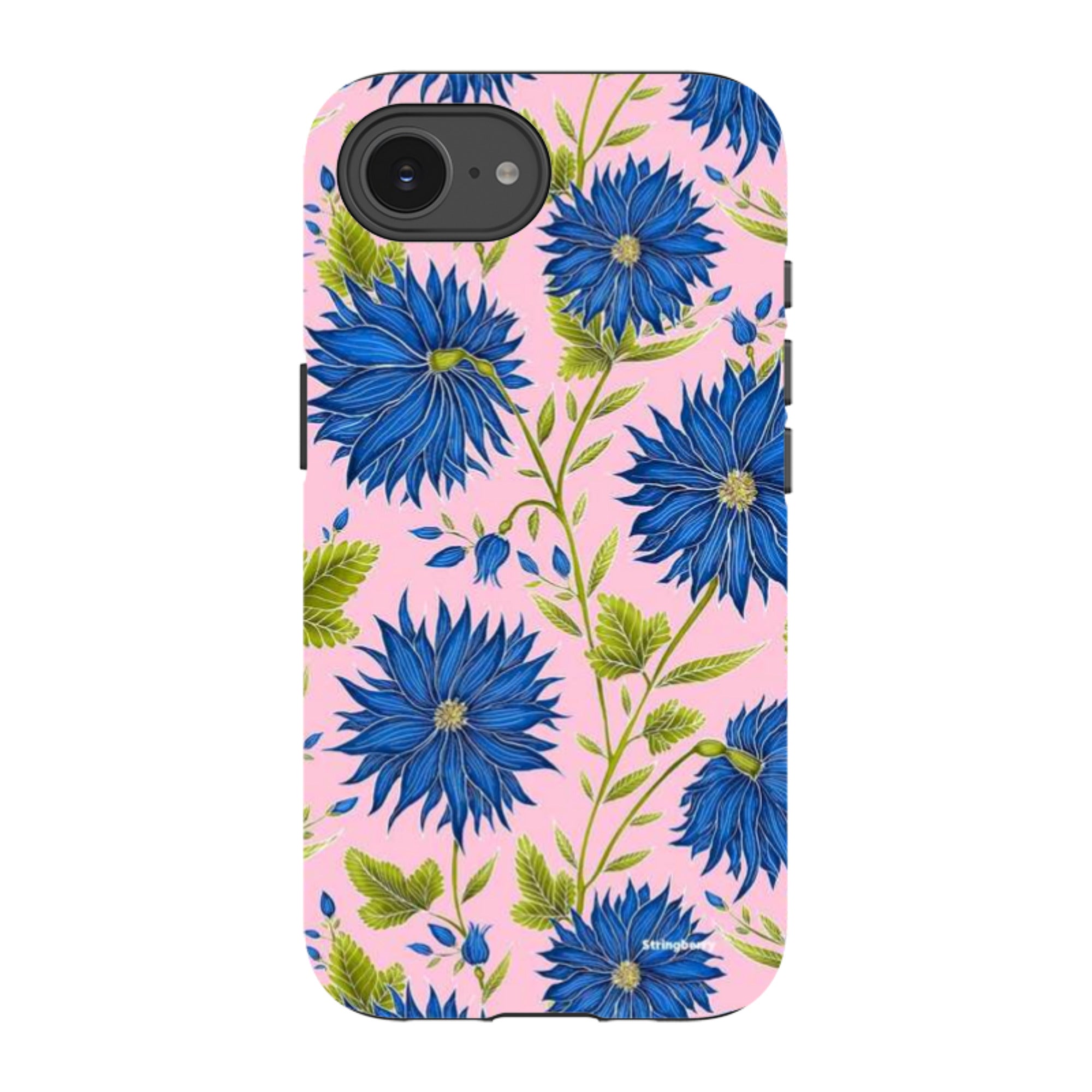 iPhone Tough Case - Blue Flowers Pink By Catherine Rowe