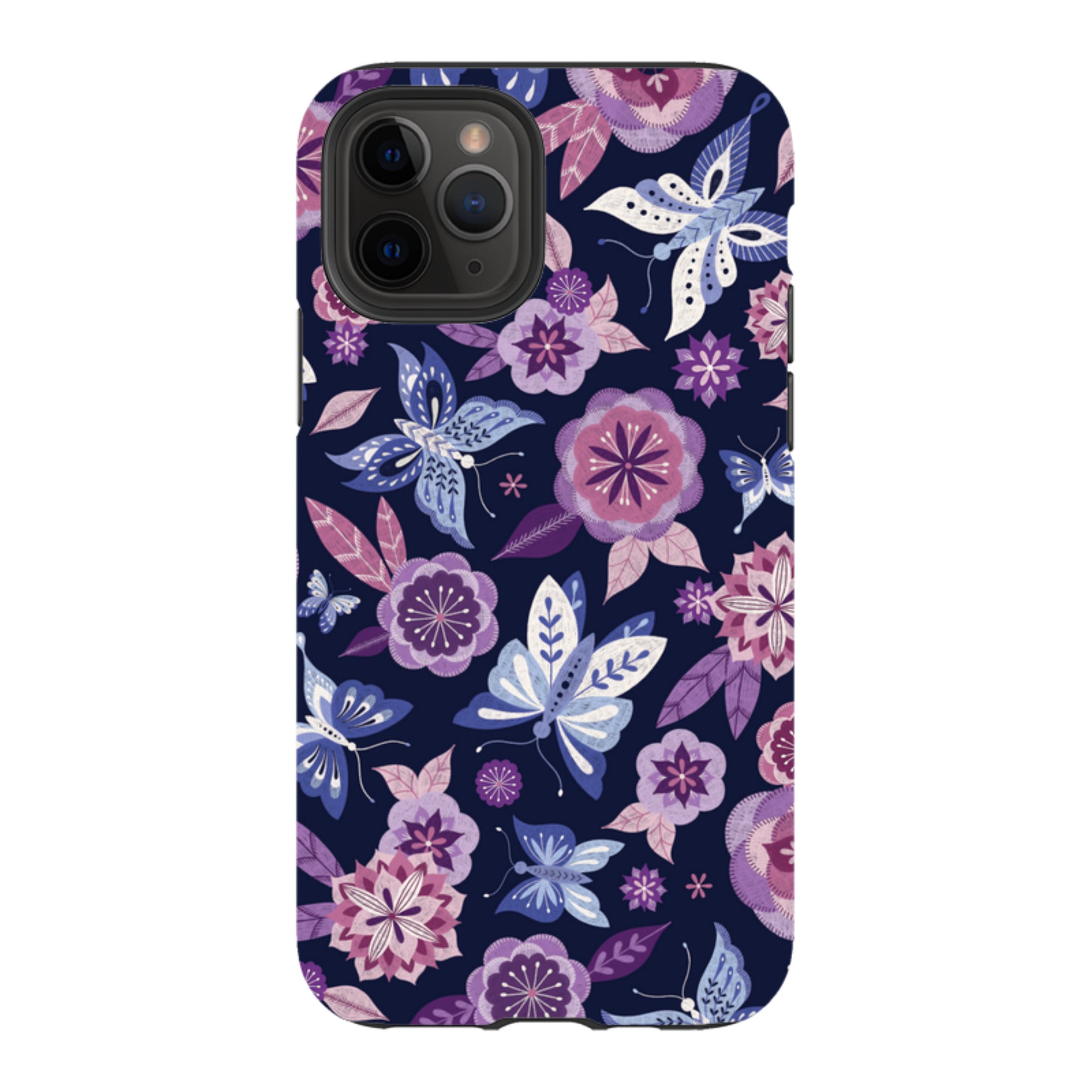 iPhone Tough Case - Butterfly Blooms Navy By Jenny Zemanek