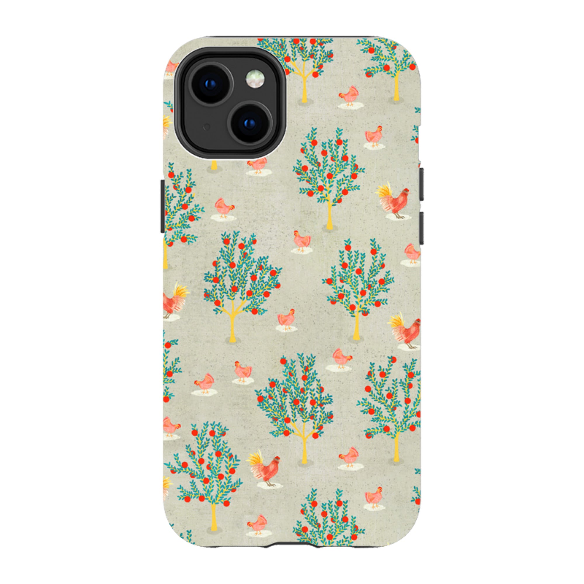iPhone MagSafe Tough Case - Apple Trees and Chickens Grey By Katherine Quinn