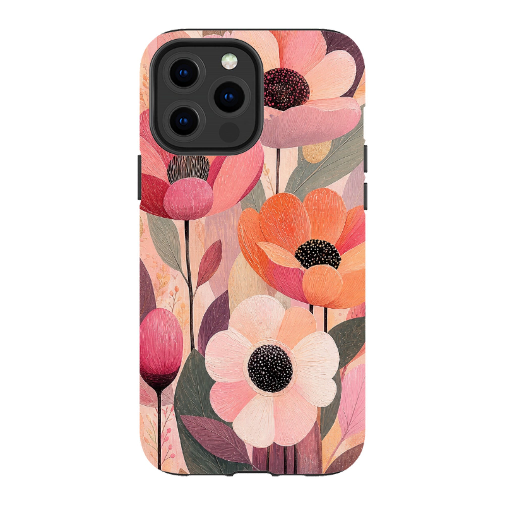 iPhone MagSafe Tough Case - Peach Woodgrain Floral