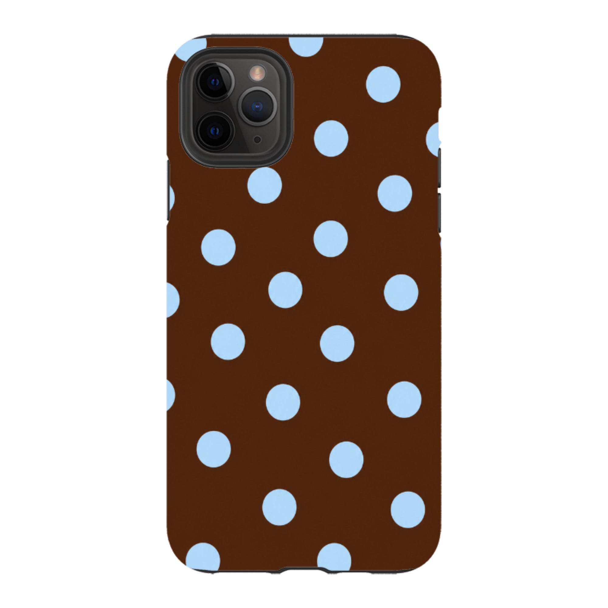 iPhone Tough Case - Chocolate Brown & Baby Blue Polka Dot