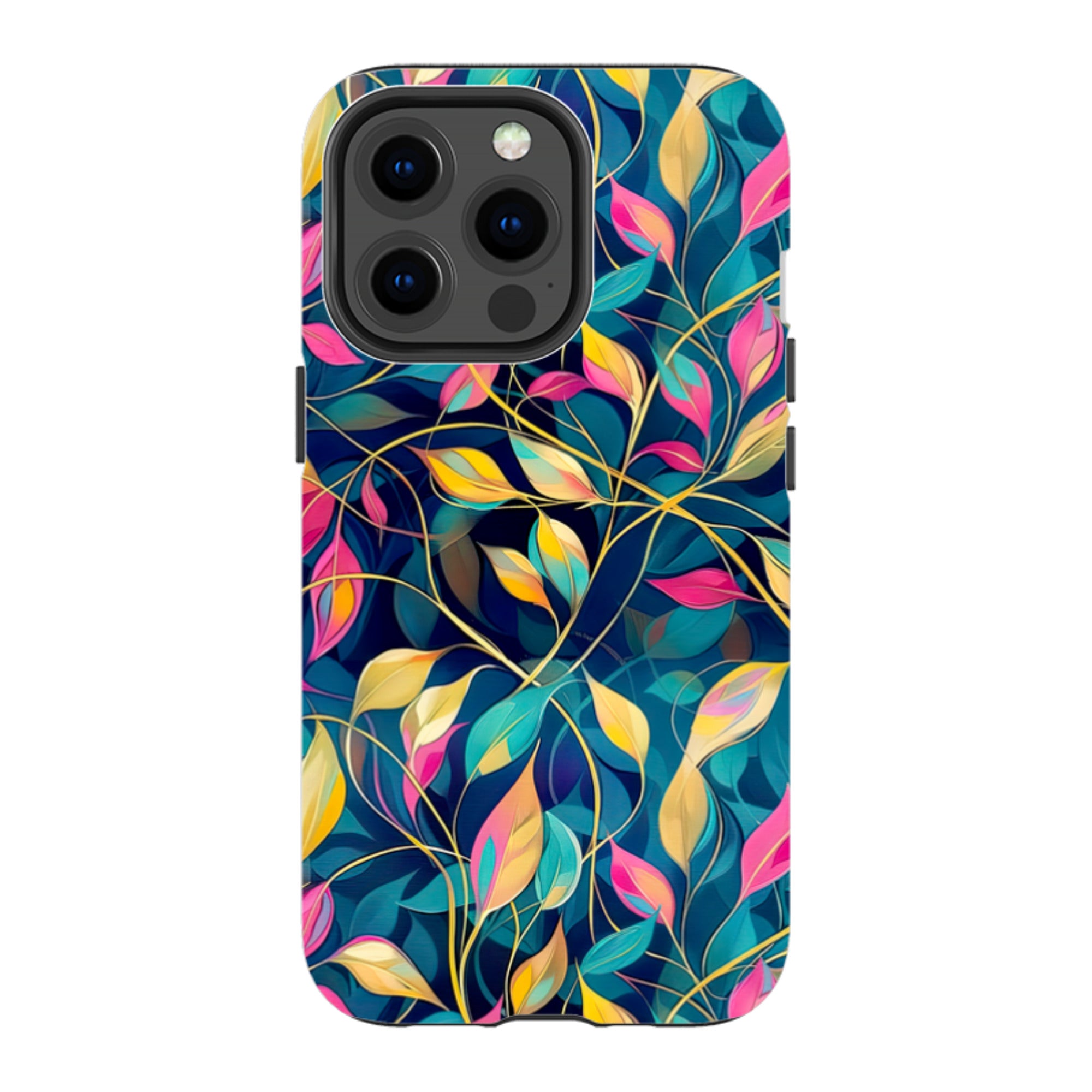 iPhone MagSafe Tough Case - Pink and Teal Leaves