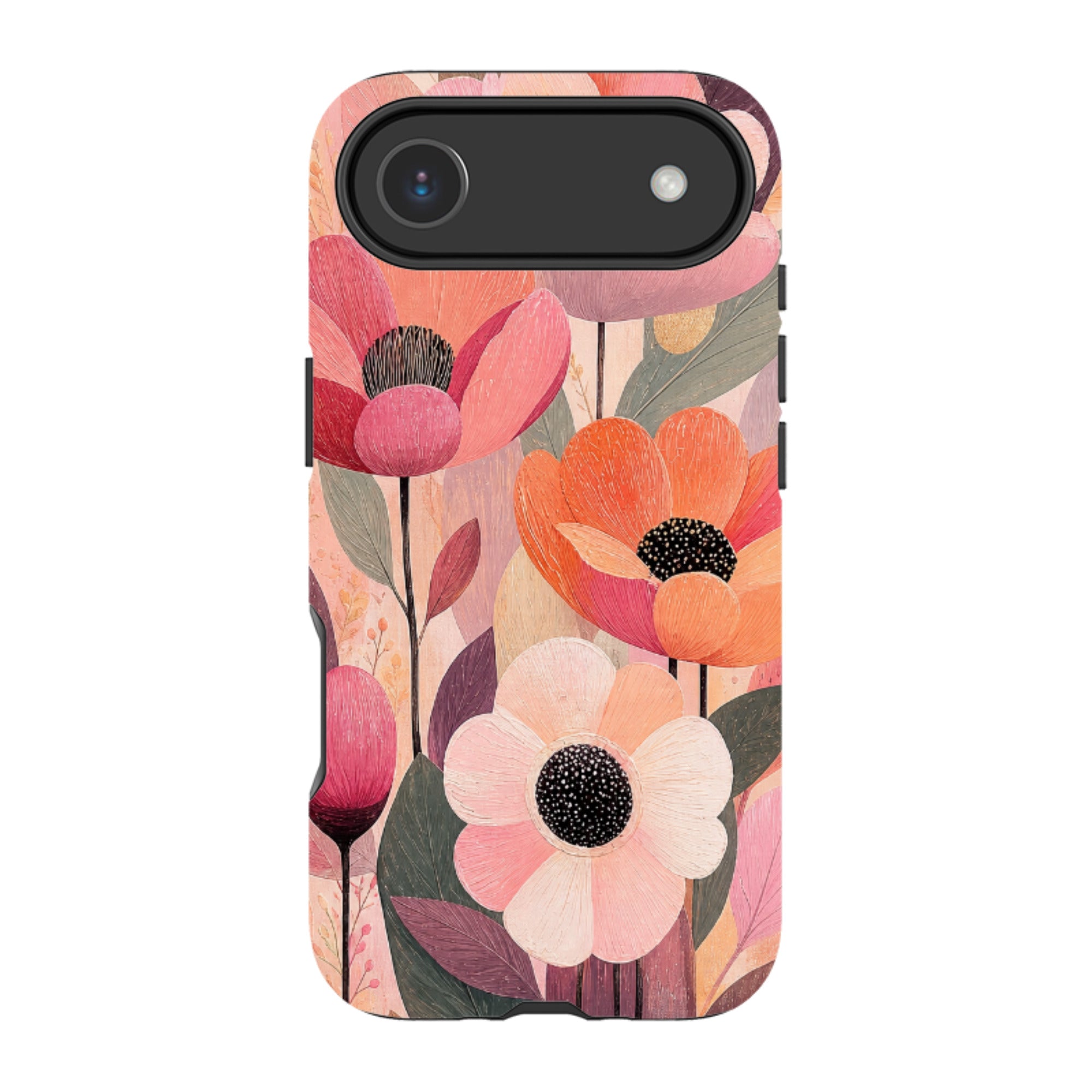 iPhone MagSafe Tough Case - Peach Woodgrain Floral