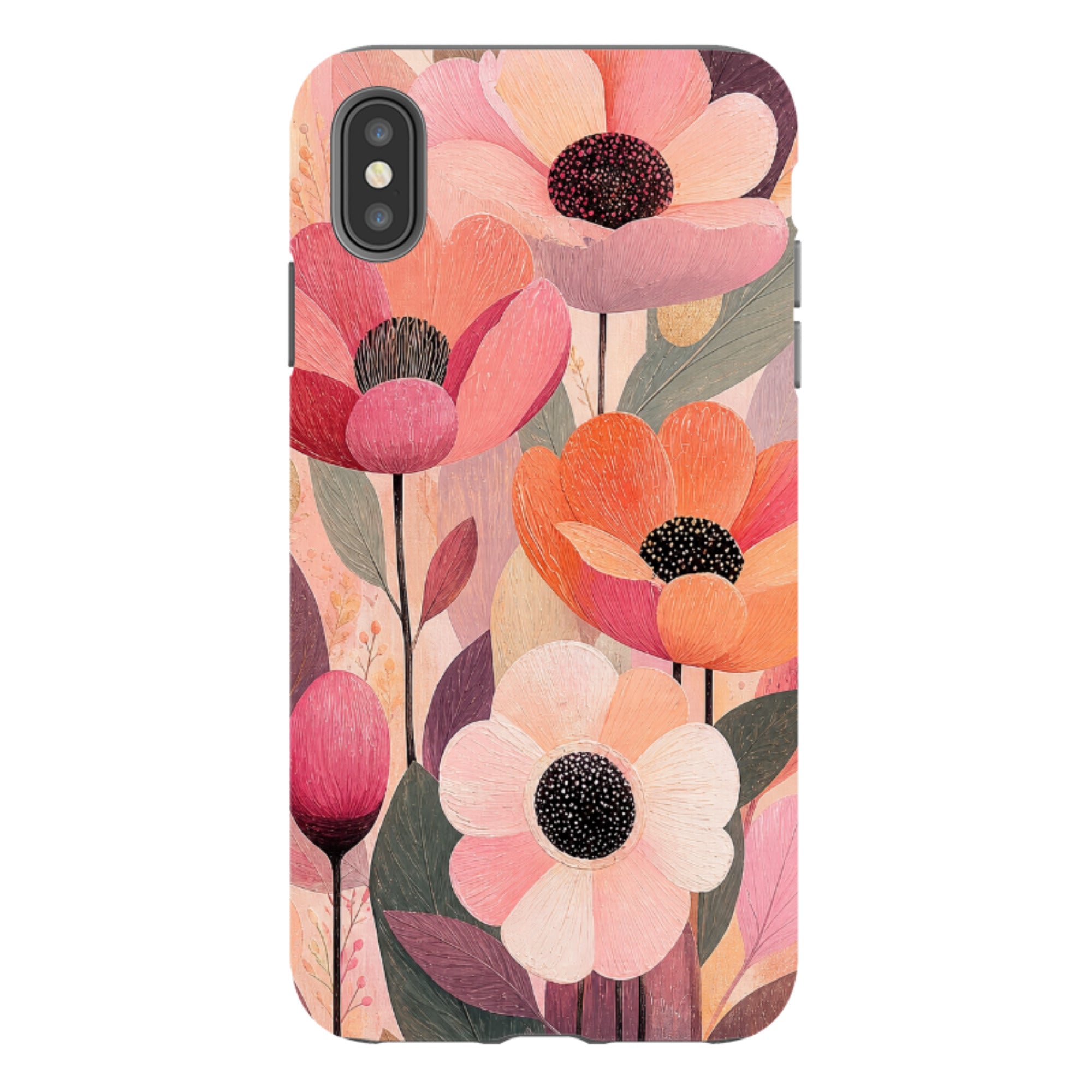 iPhone Tough Case - Peach Woodgrain Floral