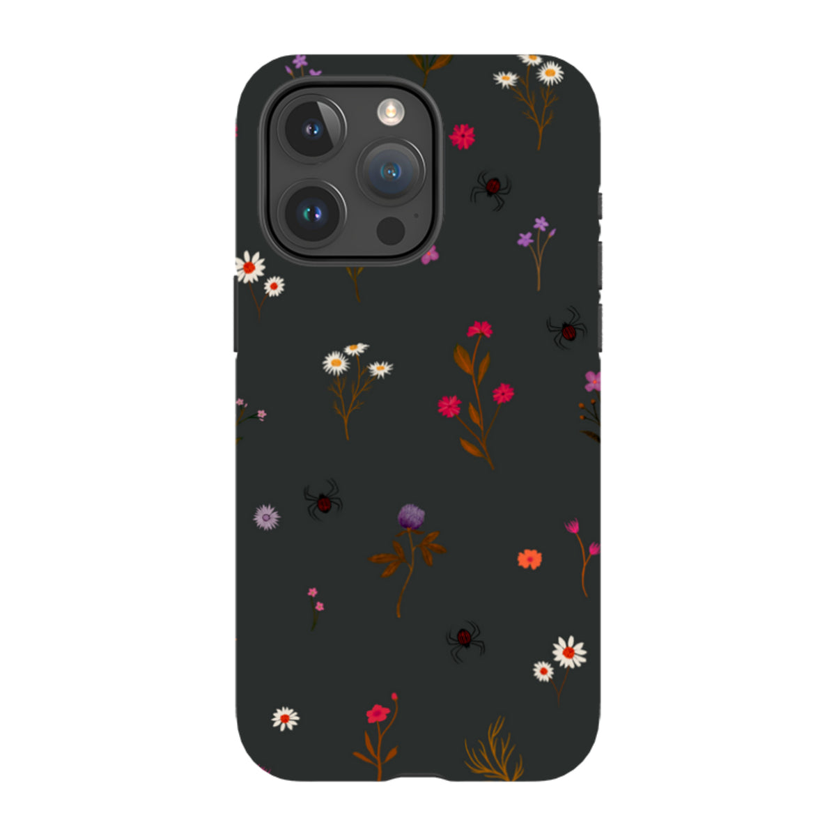 iPhone Tough Case - Florals and Spiders - Charcoal By Katherine Quinn