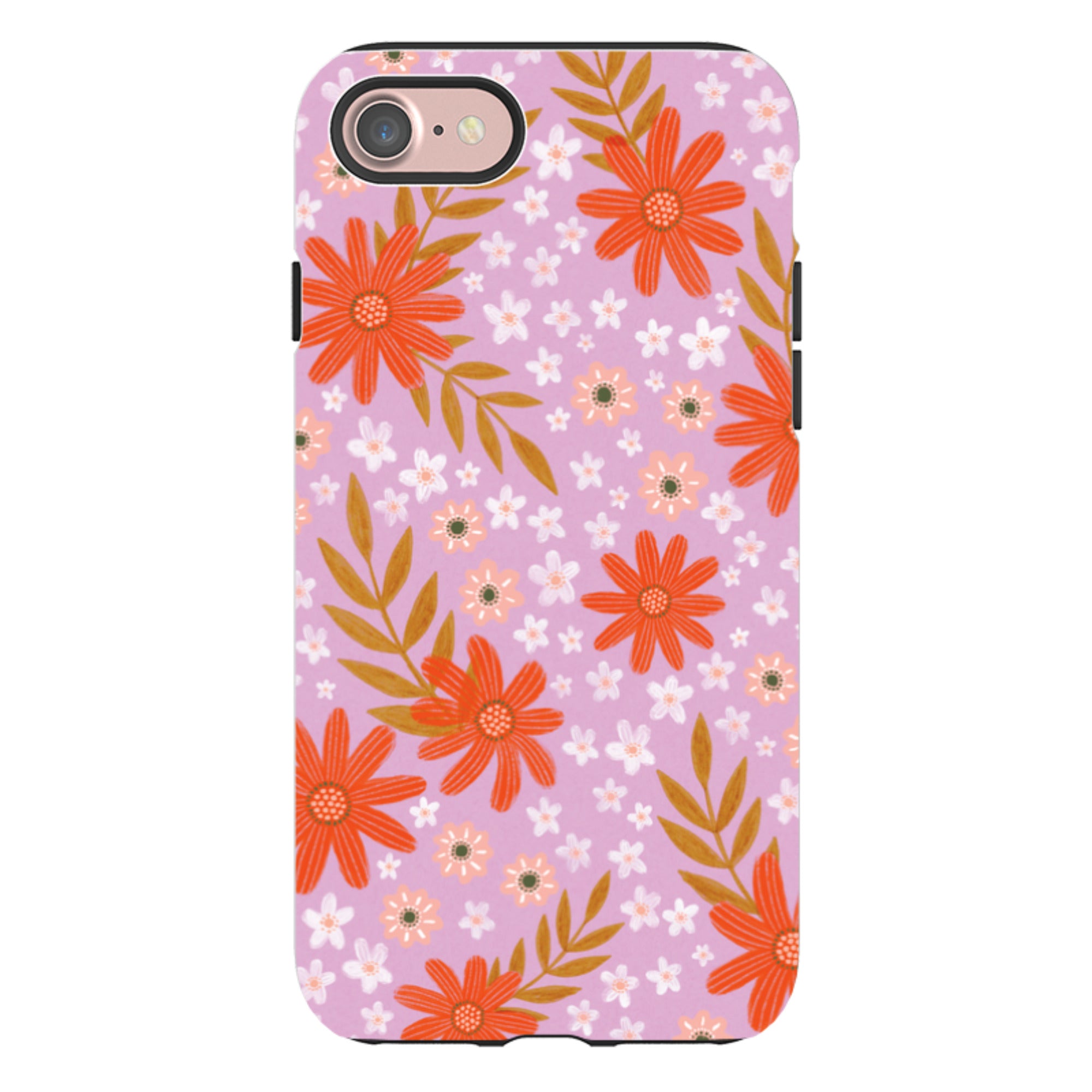 iPhone Tough Case - Lilac and Red Floral Pattern By Lee Foster Wilson