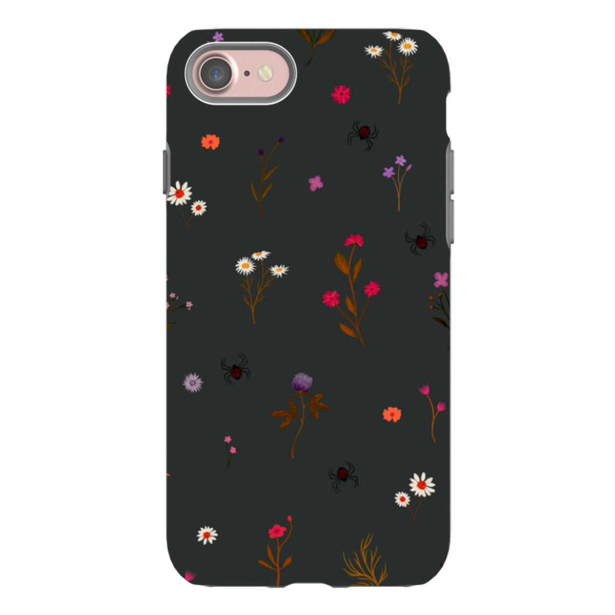 iPhone Tough Case - Florals and Spiders - Charcoal By Katherine Quinn