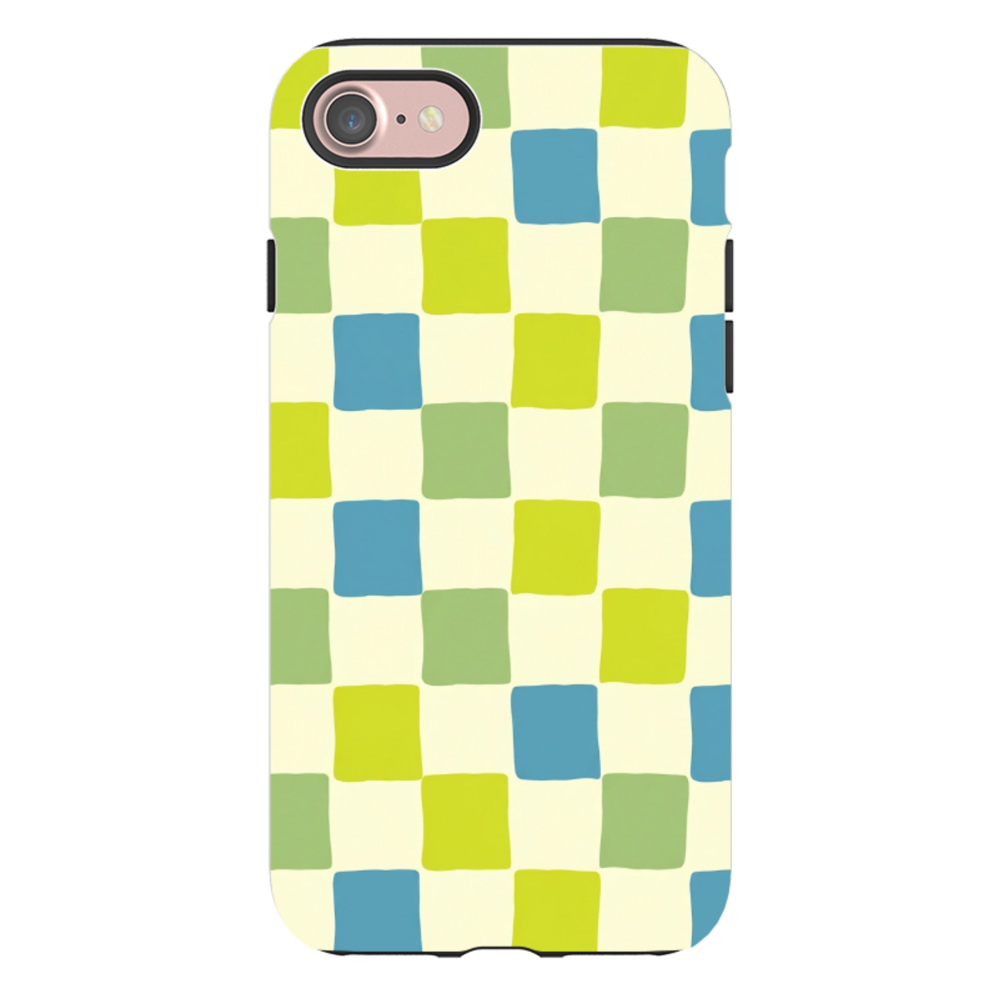 iPhone Tough Case - Lime Green & Blue Checkerboard