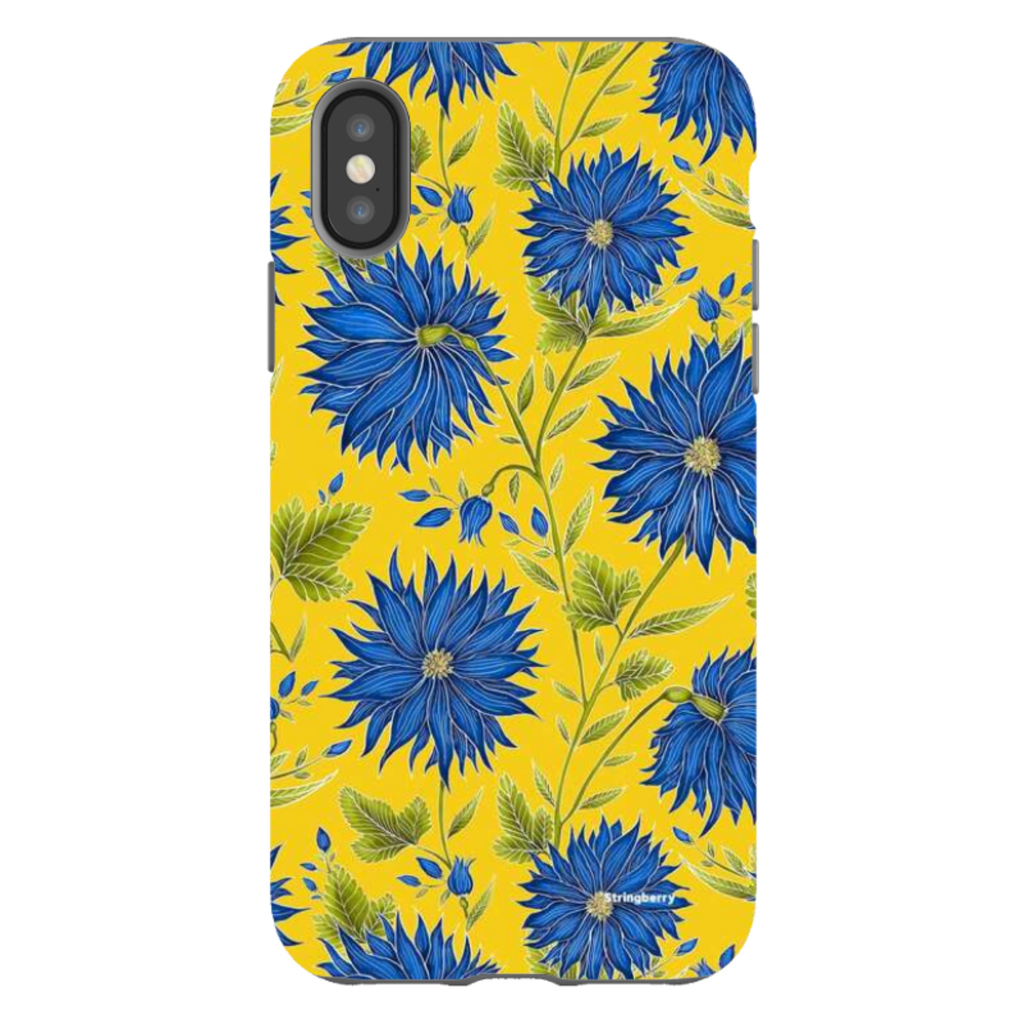 iPhone Tough Case - Blue Flowers Yellow By Catherine Rowe
