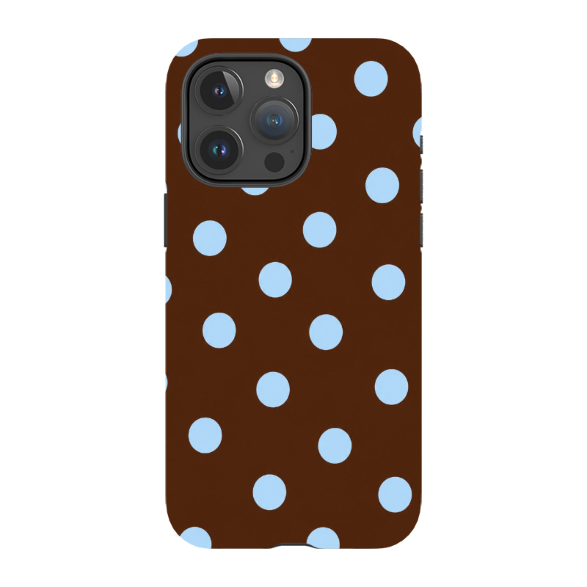iPhone Tough Case - Chocolate Brown & Baby Blue Polka Dot
