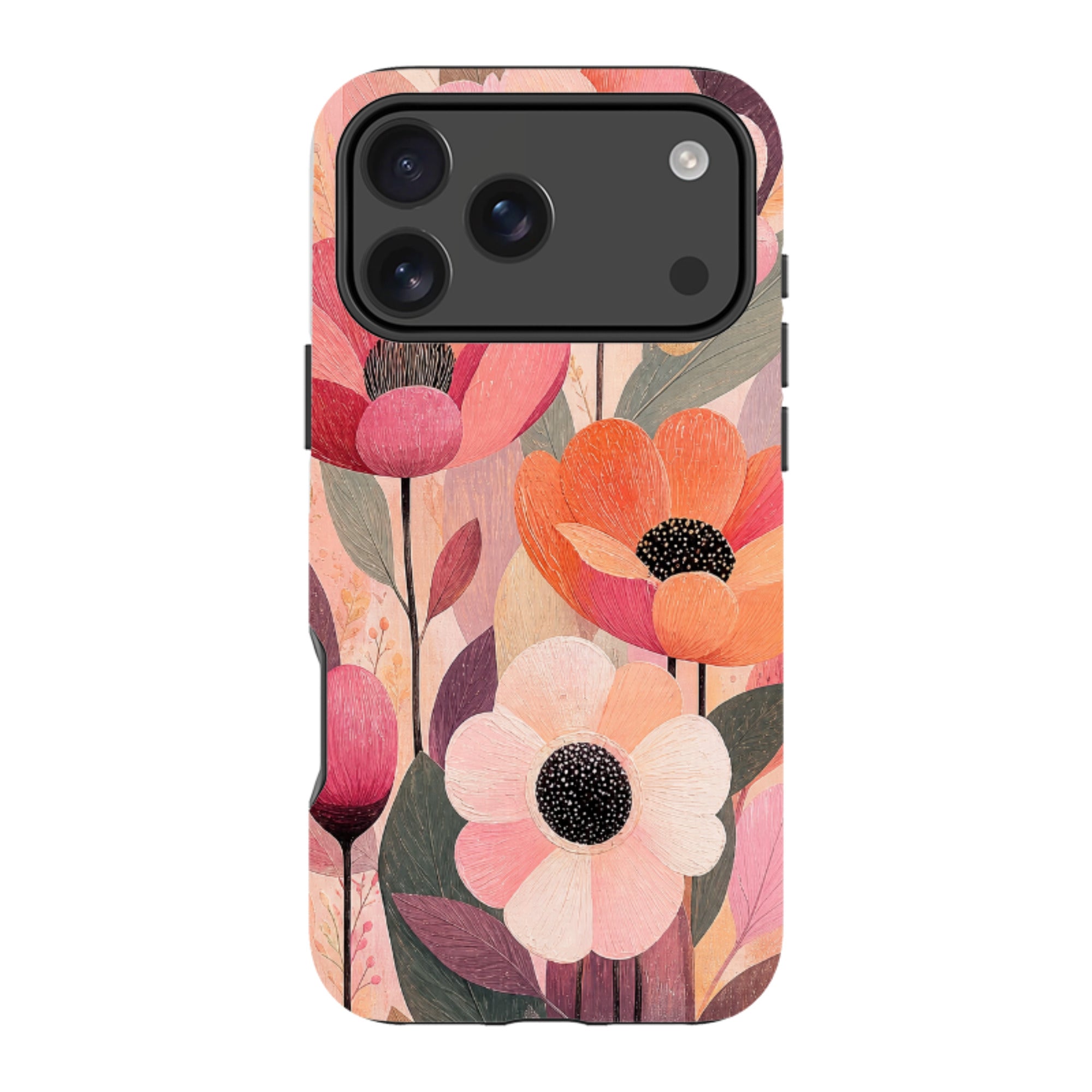 iPhone MagSafe Tough Case - Peach Woodgrain Floral