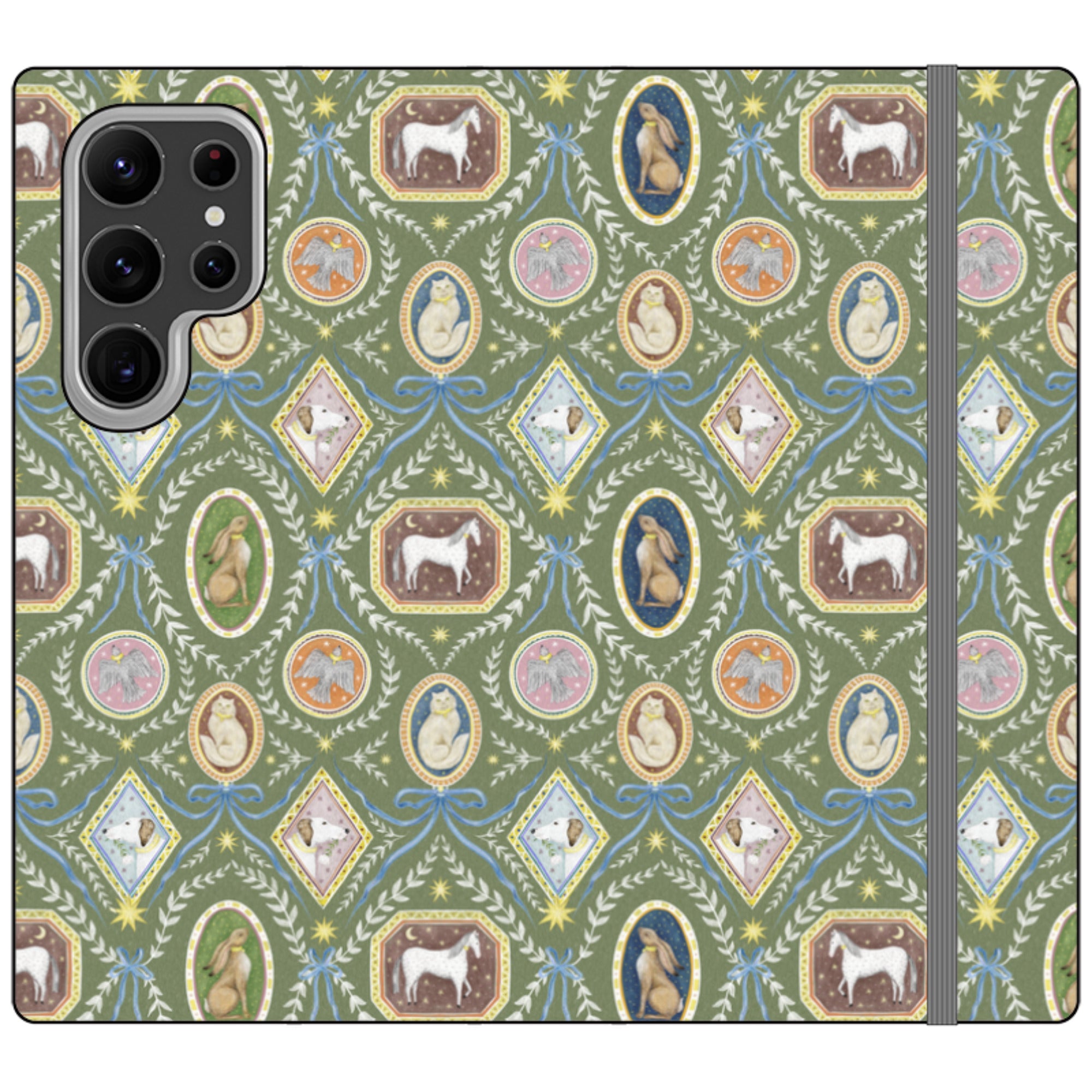 Charleston Moss Green Wallet Case By Catherine Rowe