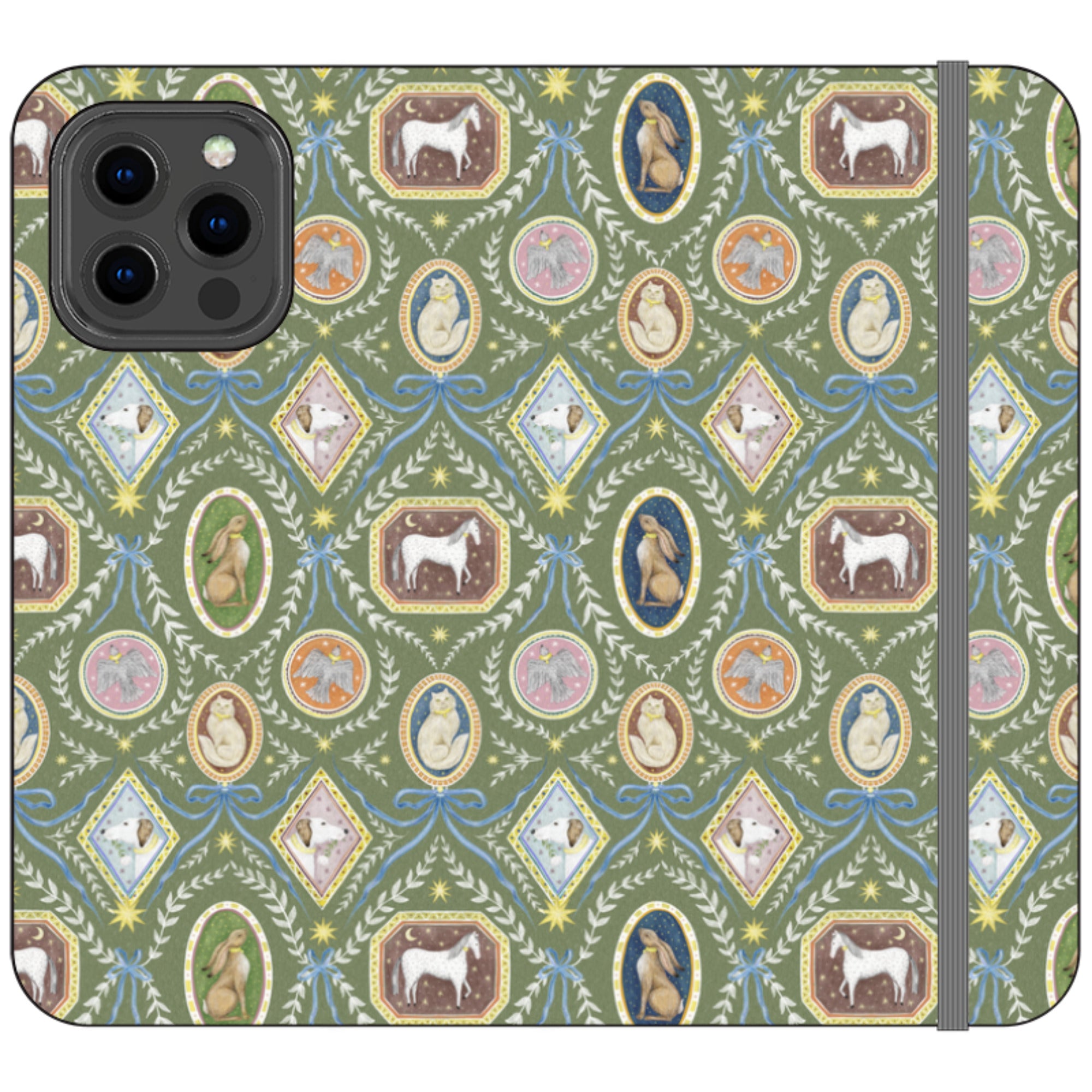 Charleston Moss Green Wallet Case By Catherine Rowe