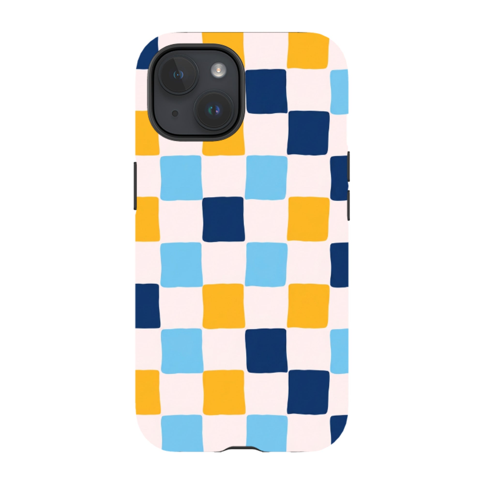 iPhone Tough Case - Blue & Yellow Checkerboard