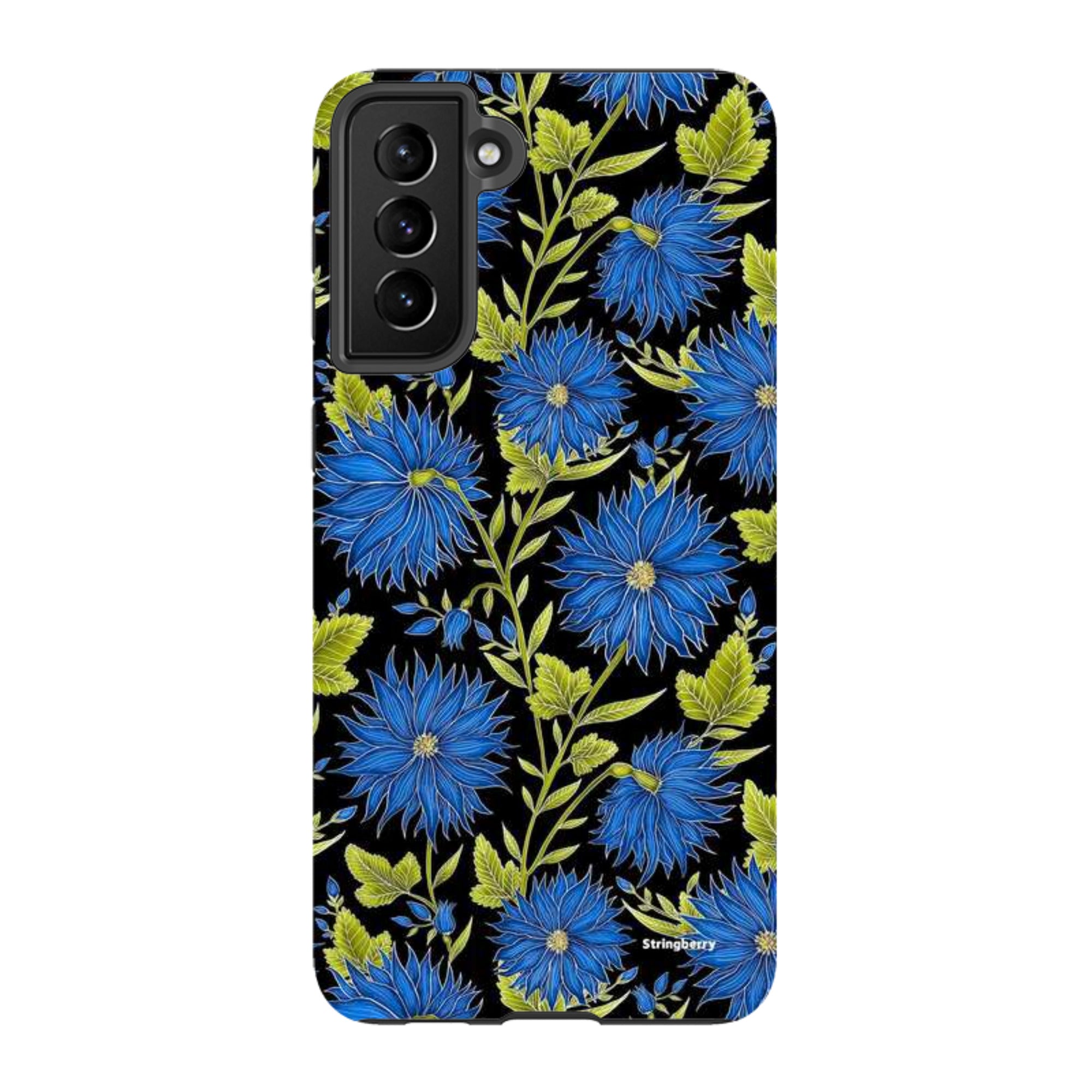 Samsung Tough Case - Blue Flowers Black By Catherine Rowe