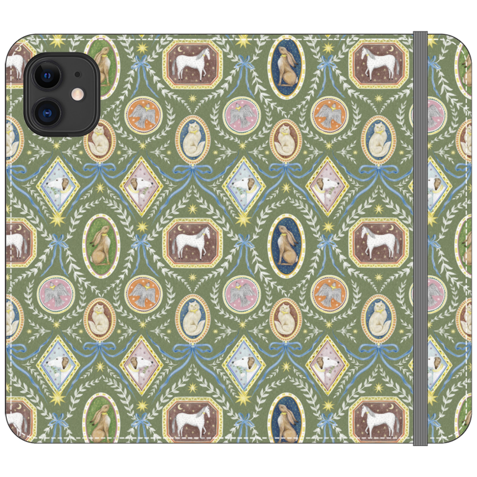 Charleston Moss Green Wallet Case By Catherine Rowe