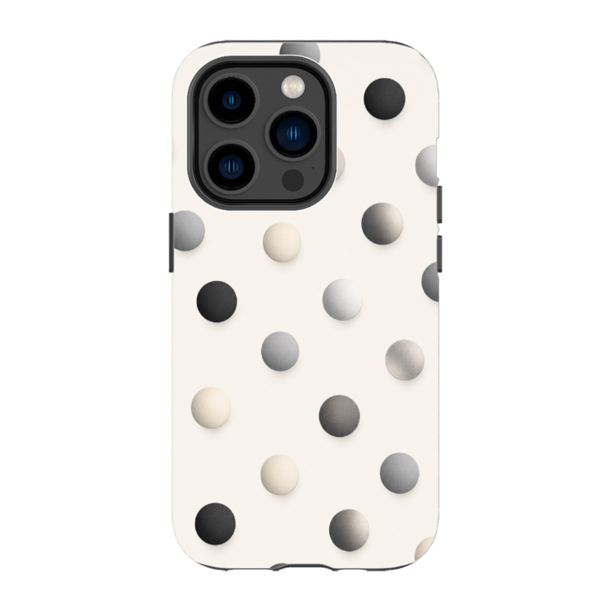 iPhone Tough Case - Cream & Grey Polka Dot