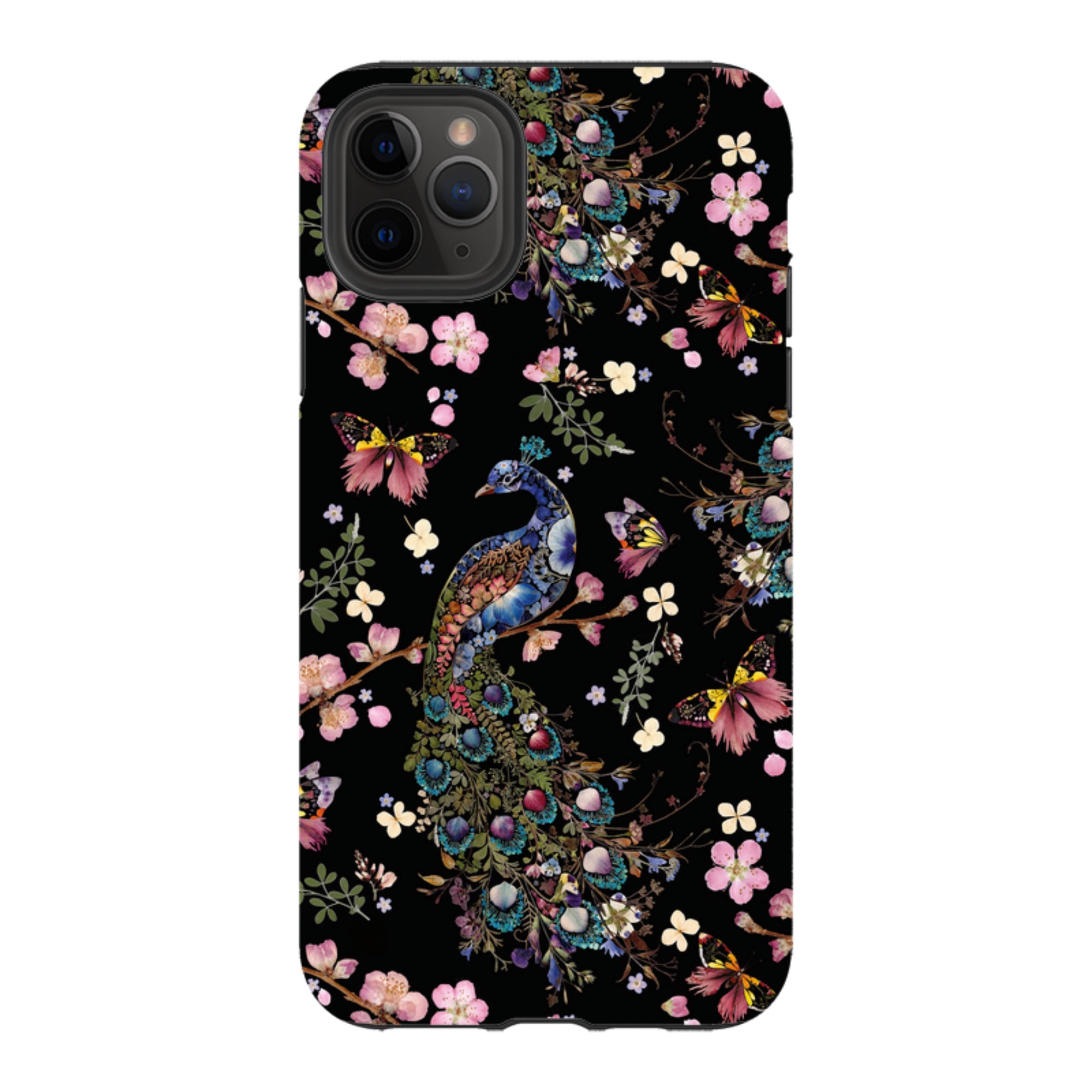 iPhone Tough Case - Peacock and Cherry Blossoms Dark By Helen Ahpornsiri