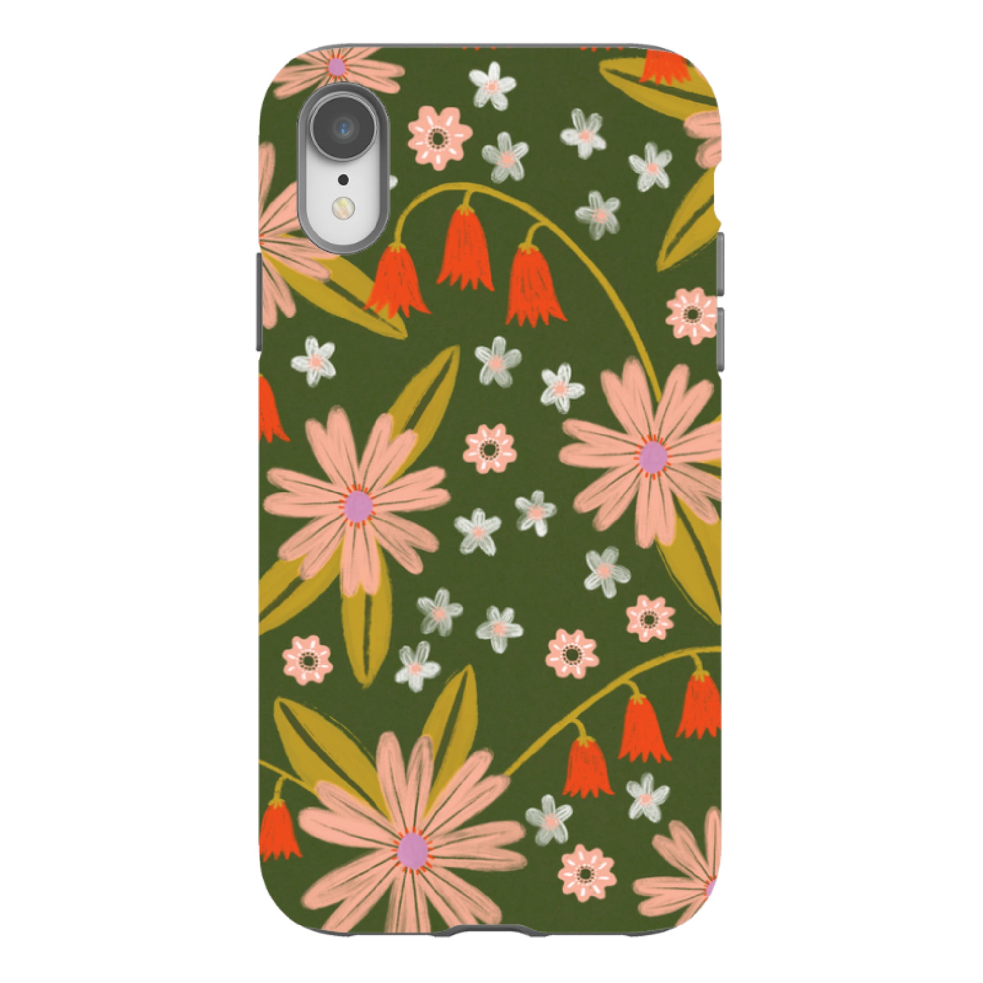 iPhone Tough Case - Red and Green Floral Pattern By Lee Foster Wilson