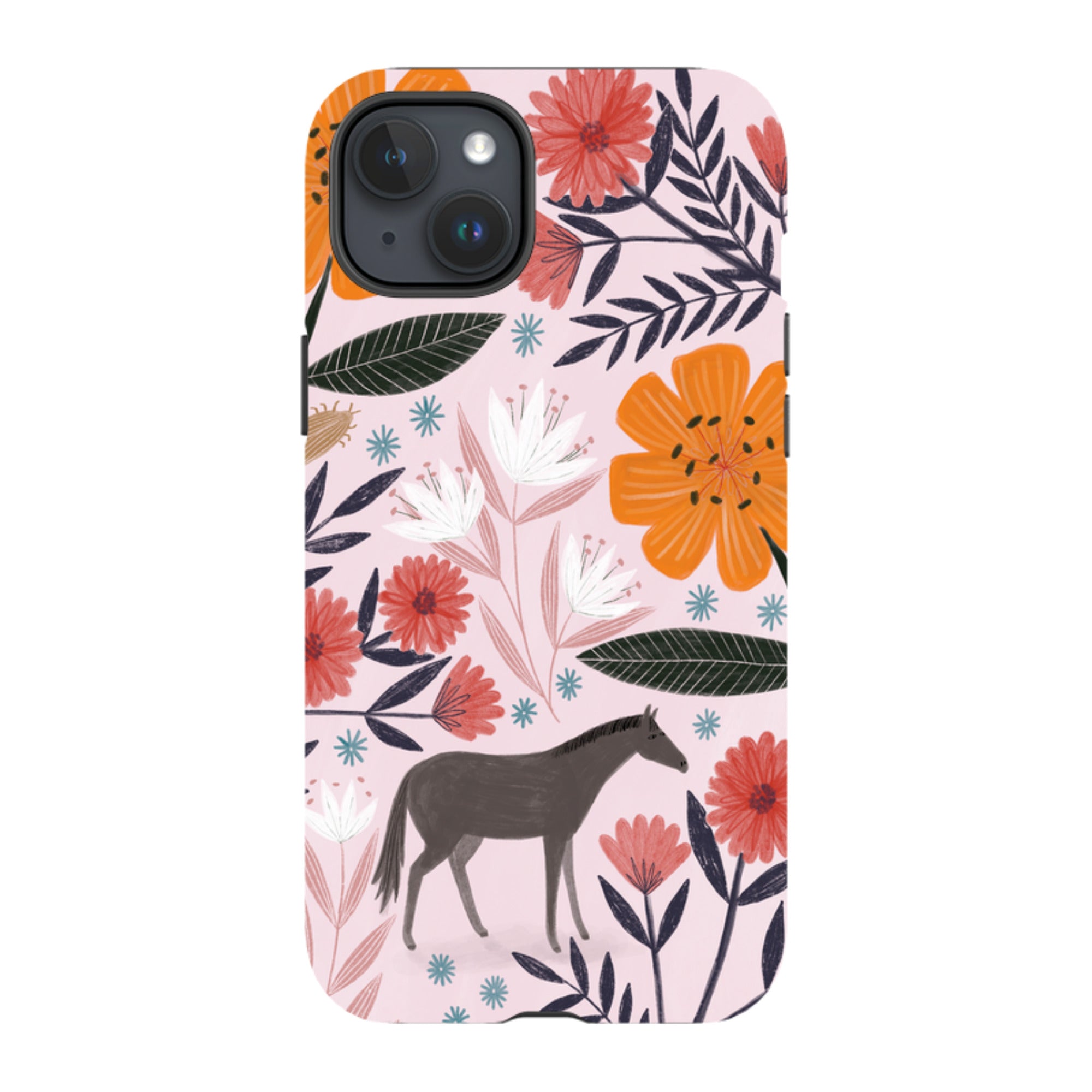iPhone Tough Case - Pink Horse Floral By Lee Foster Wilson