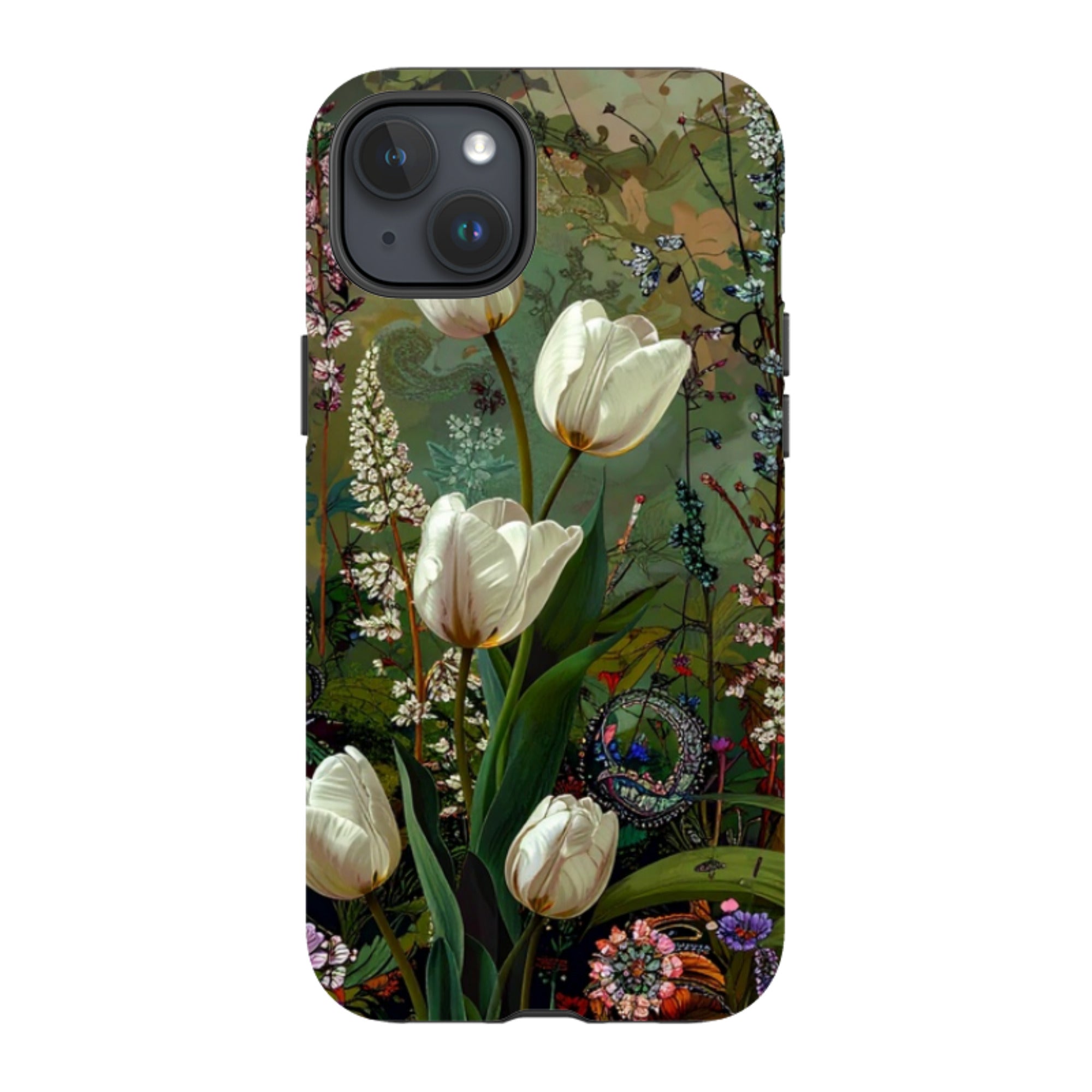 iPhone Tough Case - Green Vyne White Tulips