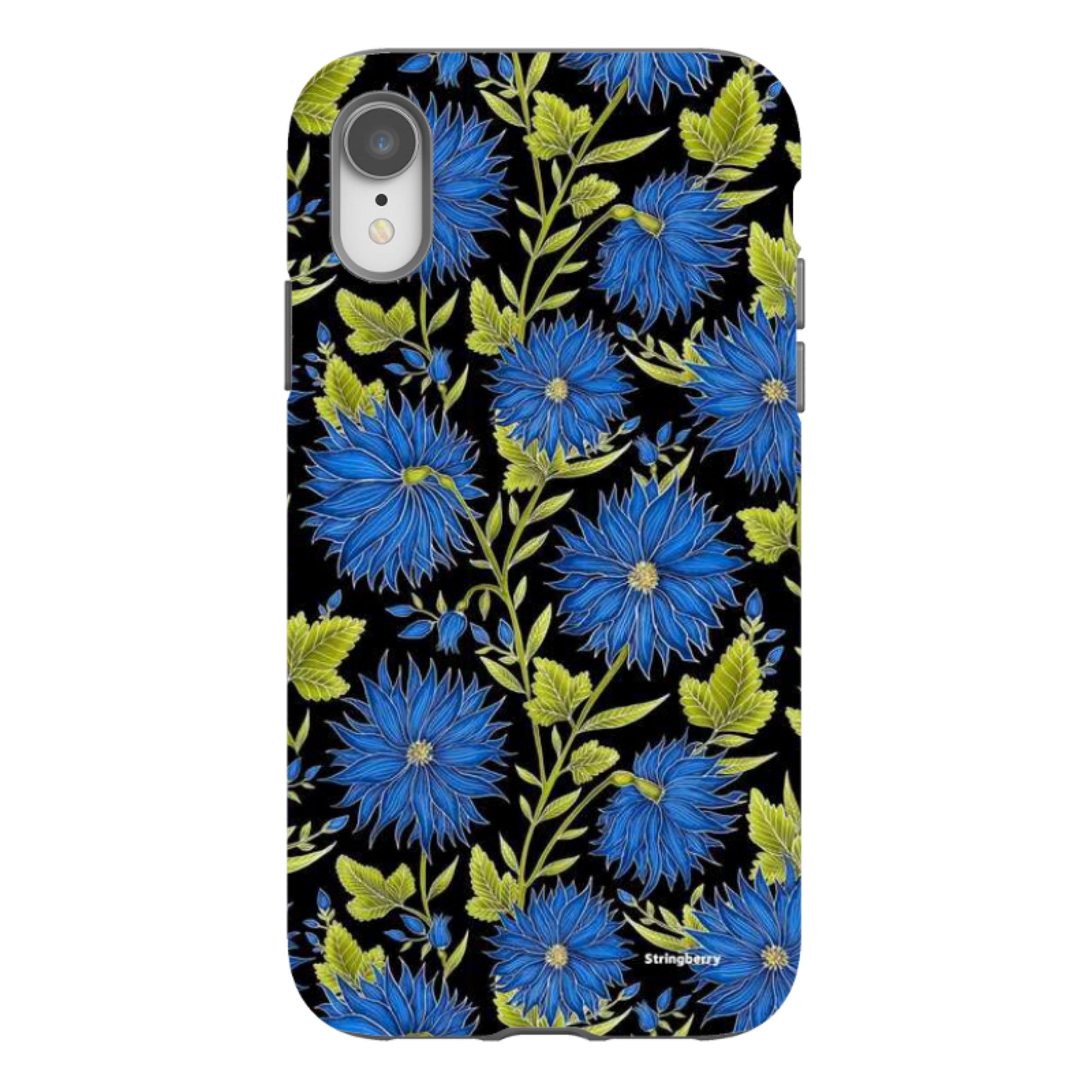 iPhone Tough Case - Blue Flowers Black By Catherine Rowe