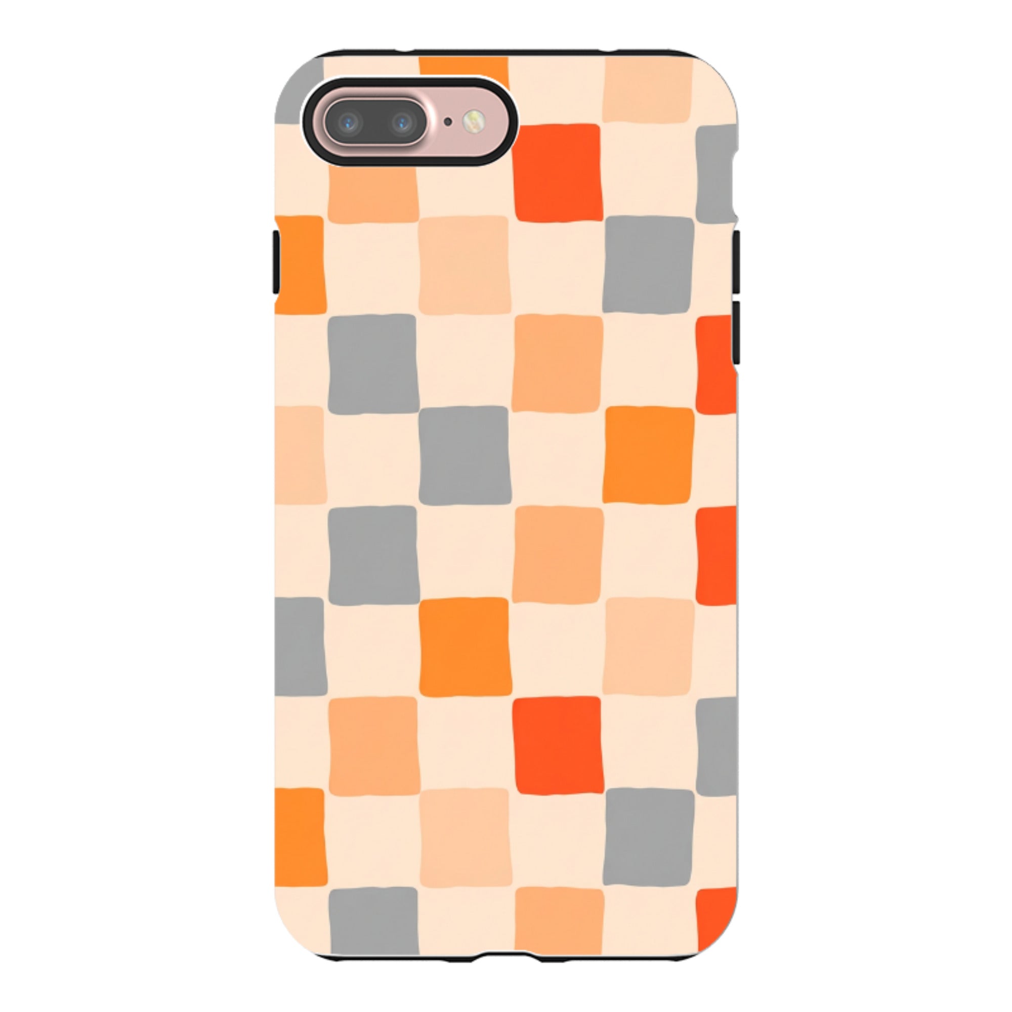 iPhone Tough Case - Orange & Grey Checkerboard