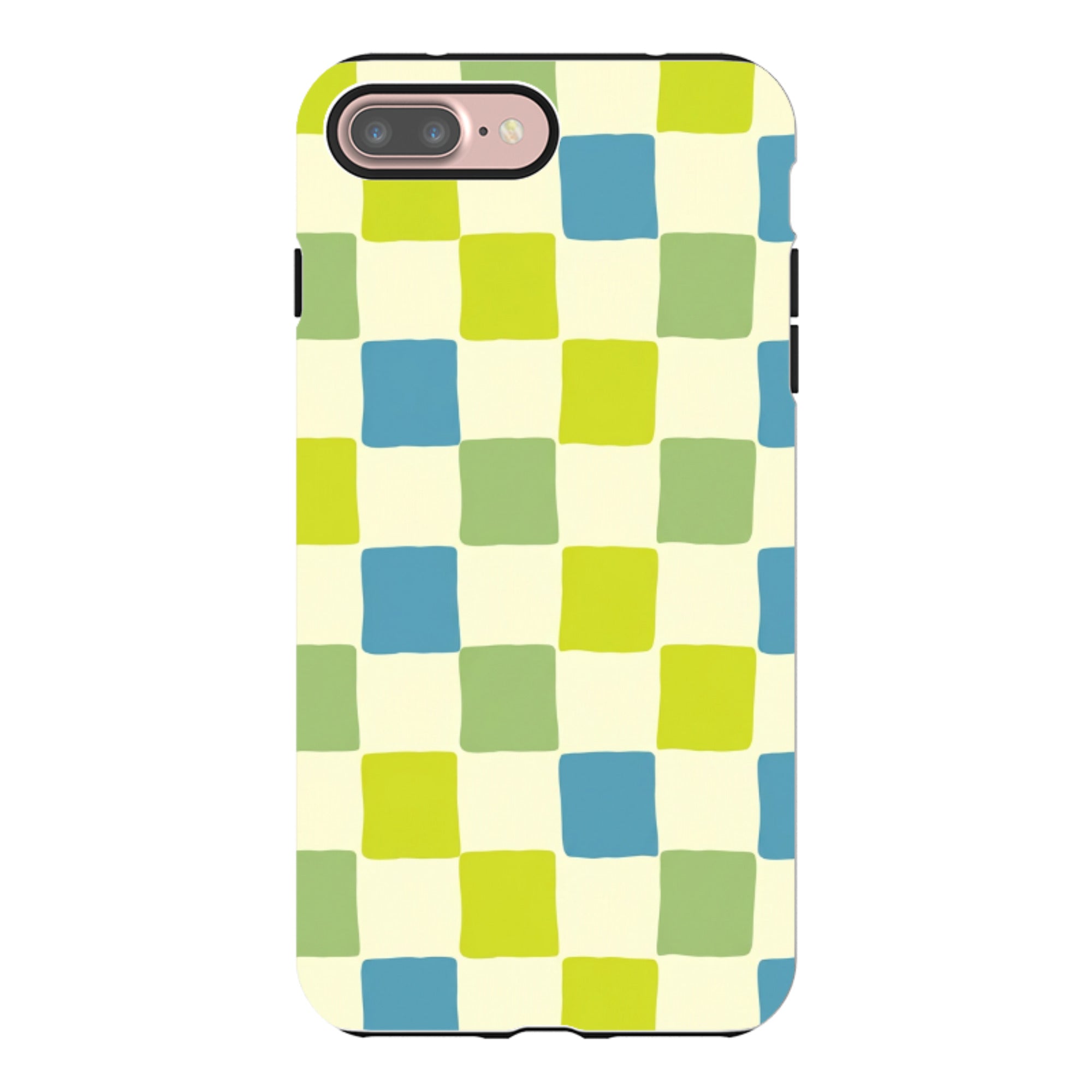 iPhone Tough Case - Lime Green & Blue Checkerboard