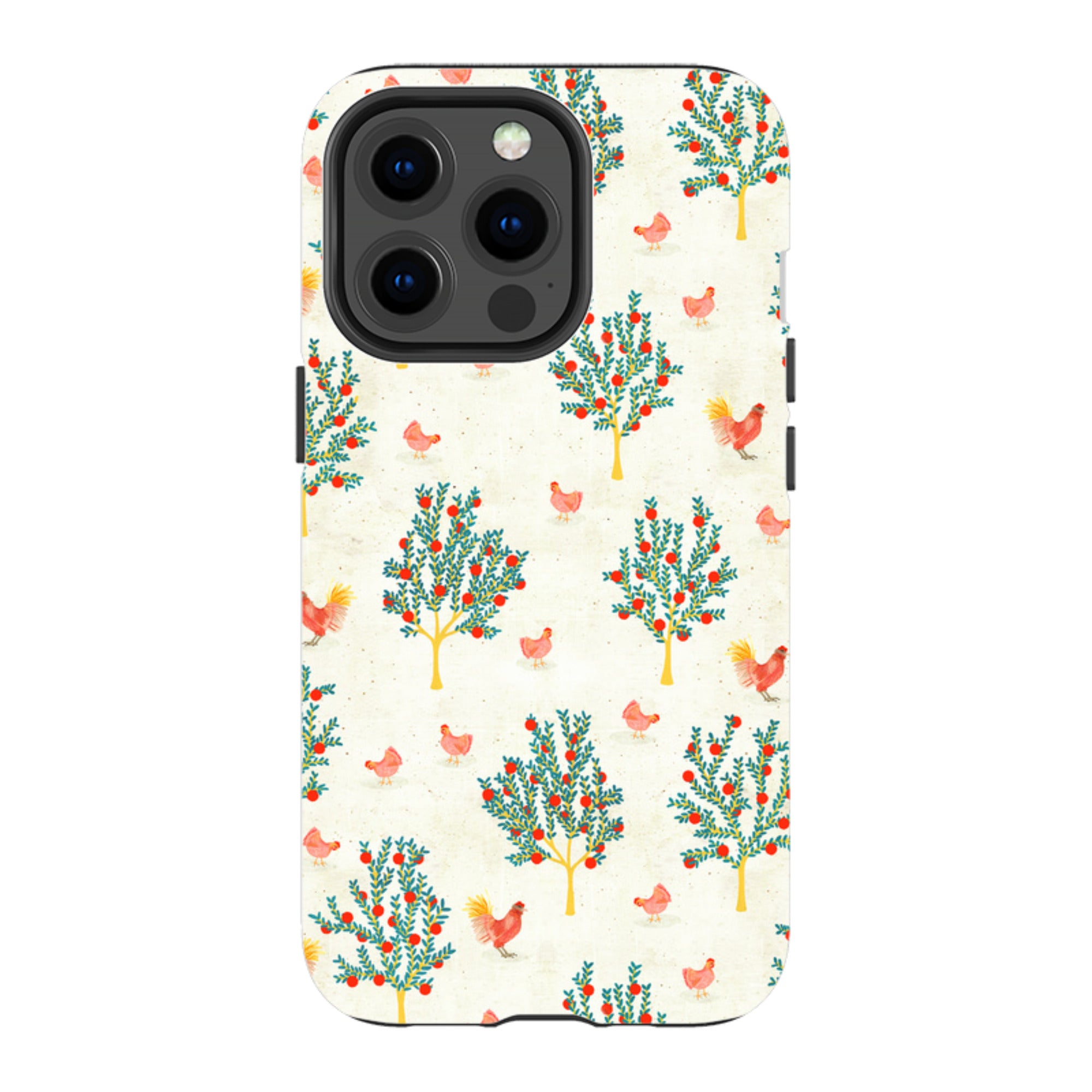 iPhone MagSafe Tough Case - Apple Trees and Chickens Cream By Katherine Quinn