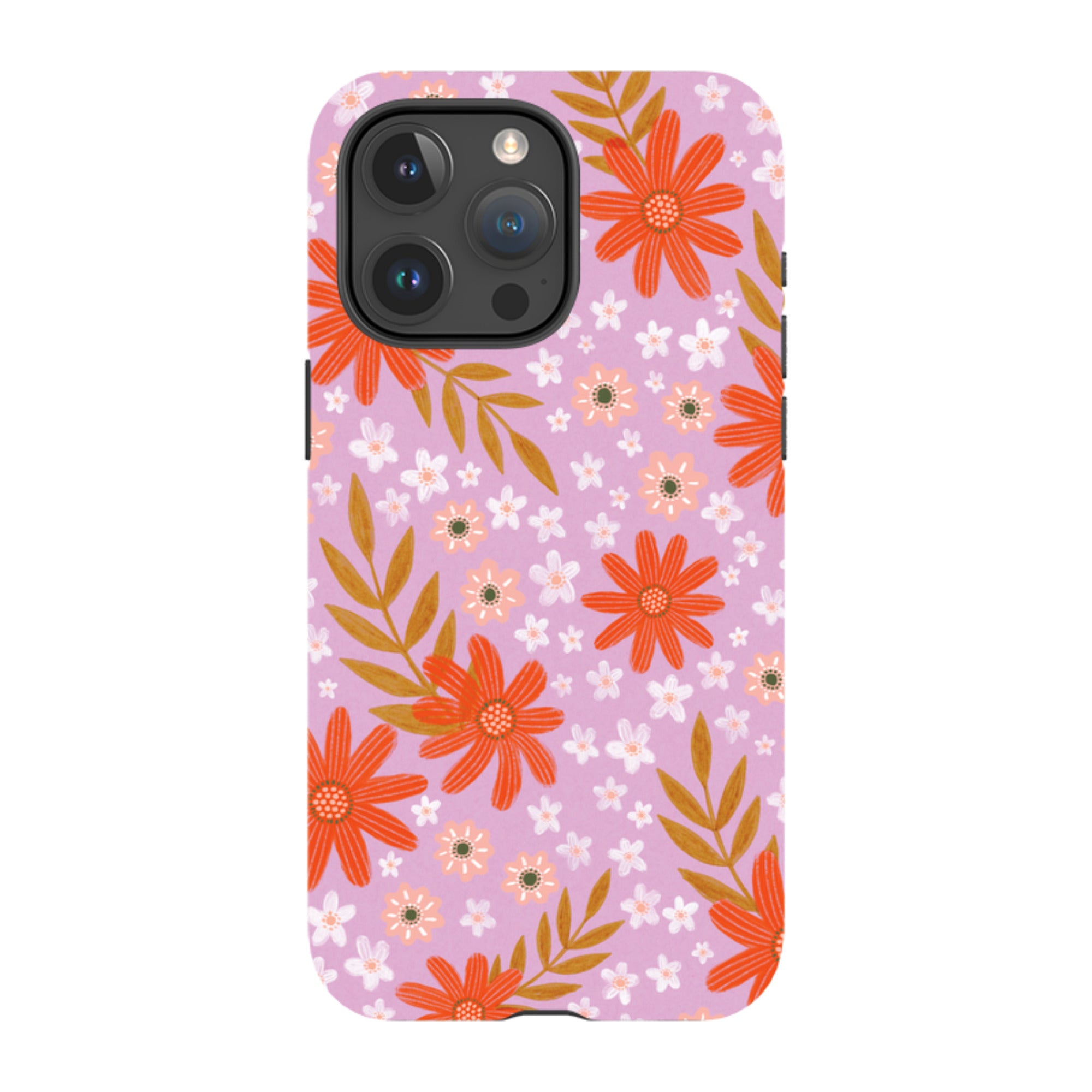 iPhone Tough Case - Lilac and Red Floral Pattern By Lee Foster Wilson
