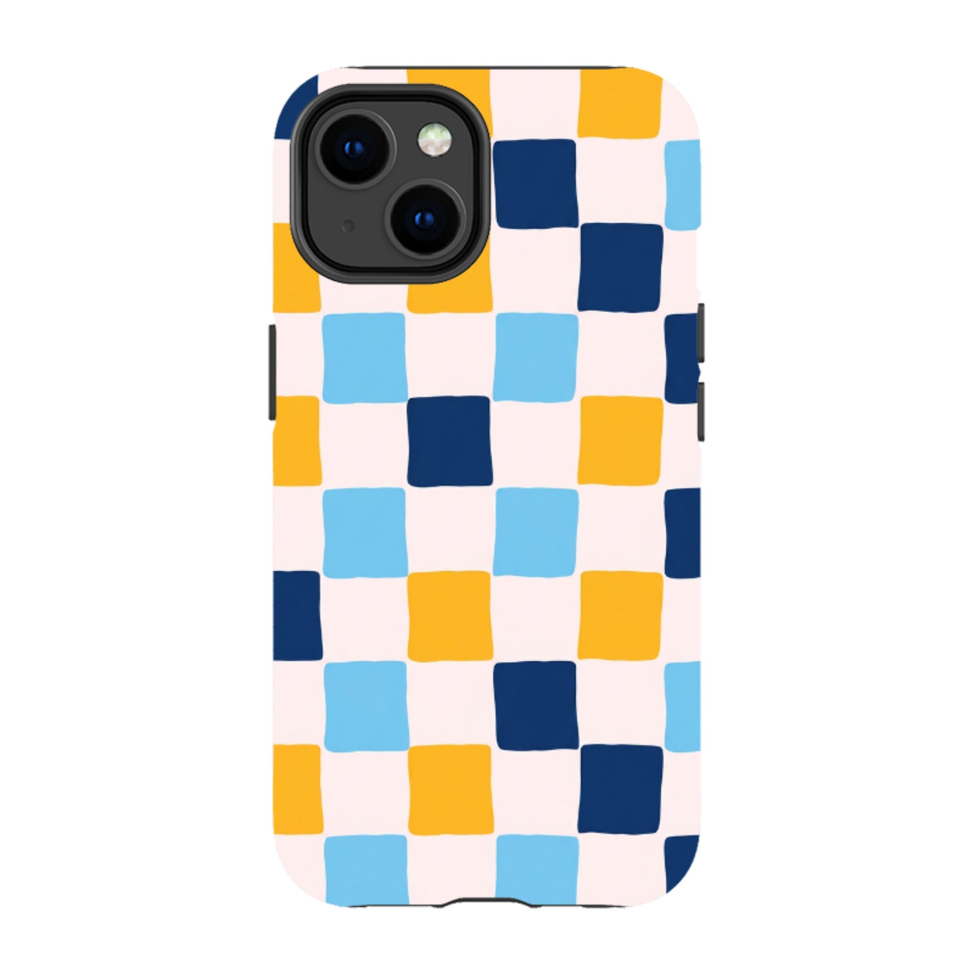 iPhone Tough Case - Blue & Yellow Checkerboard