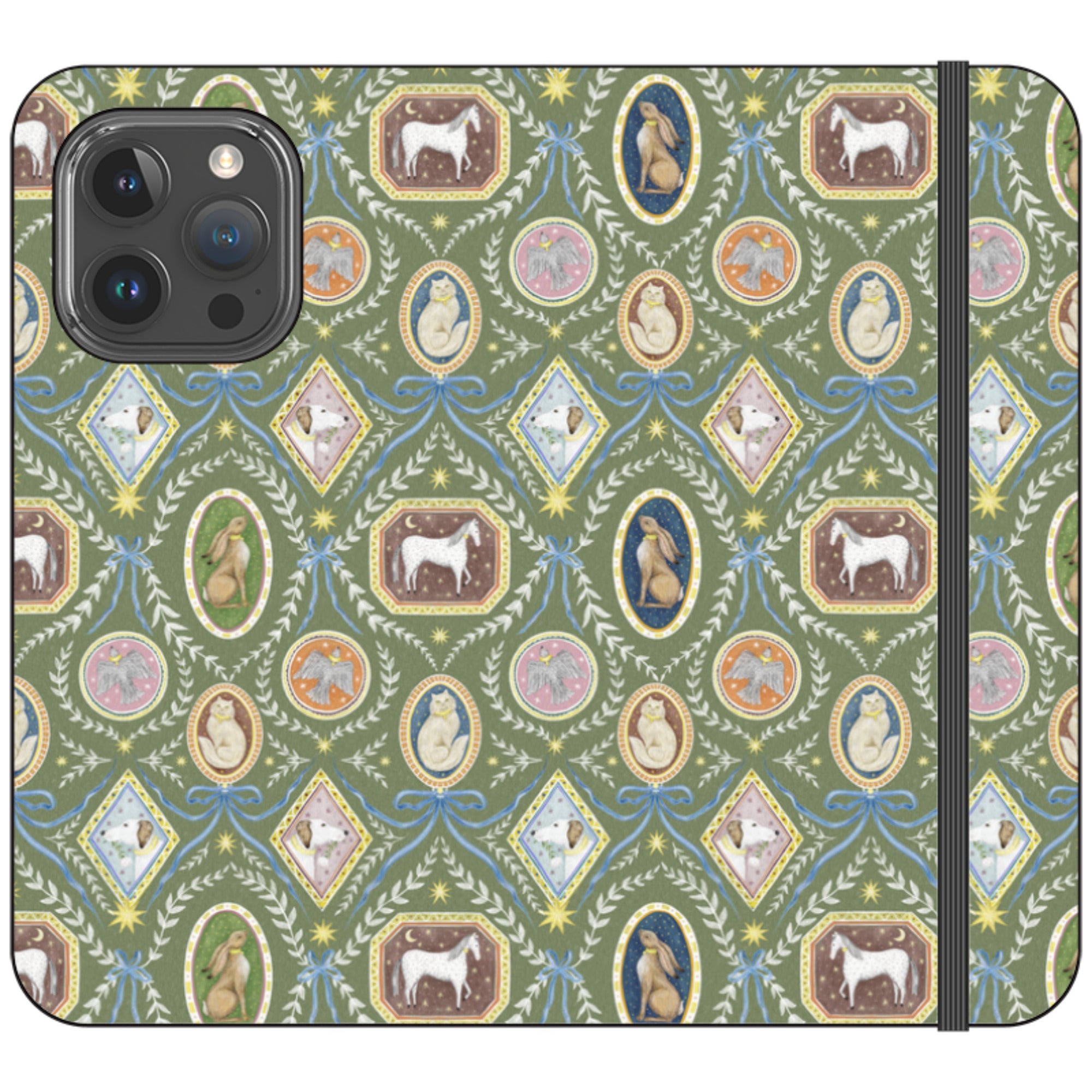 Charleston Moss Green Wallet Case By Catherine Rowe
