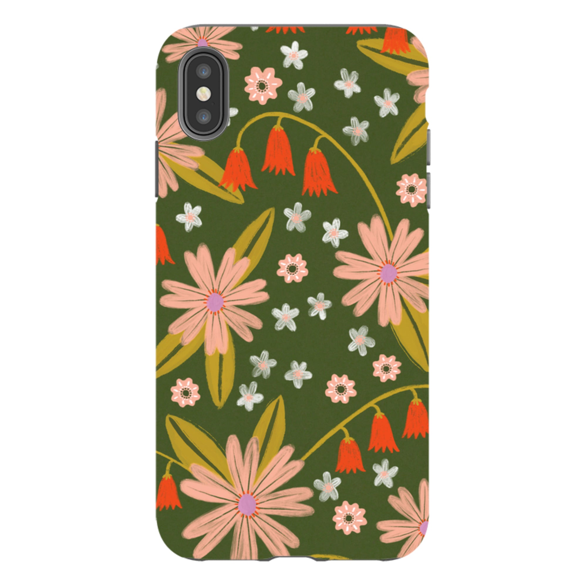 iPhone Tough Case - Red and Green Floral Pattern By Lee Foster Wilson