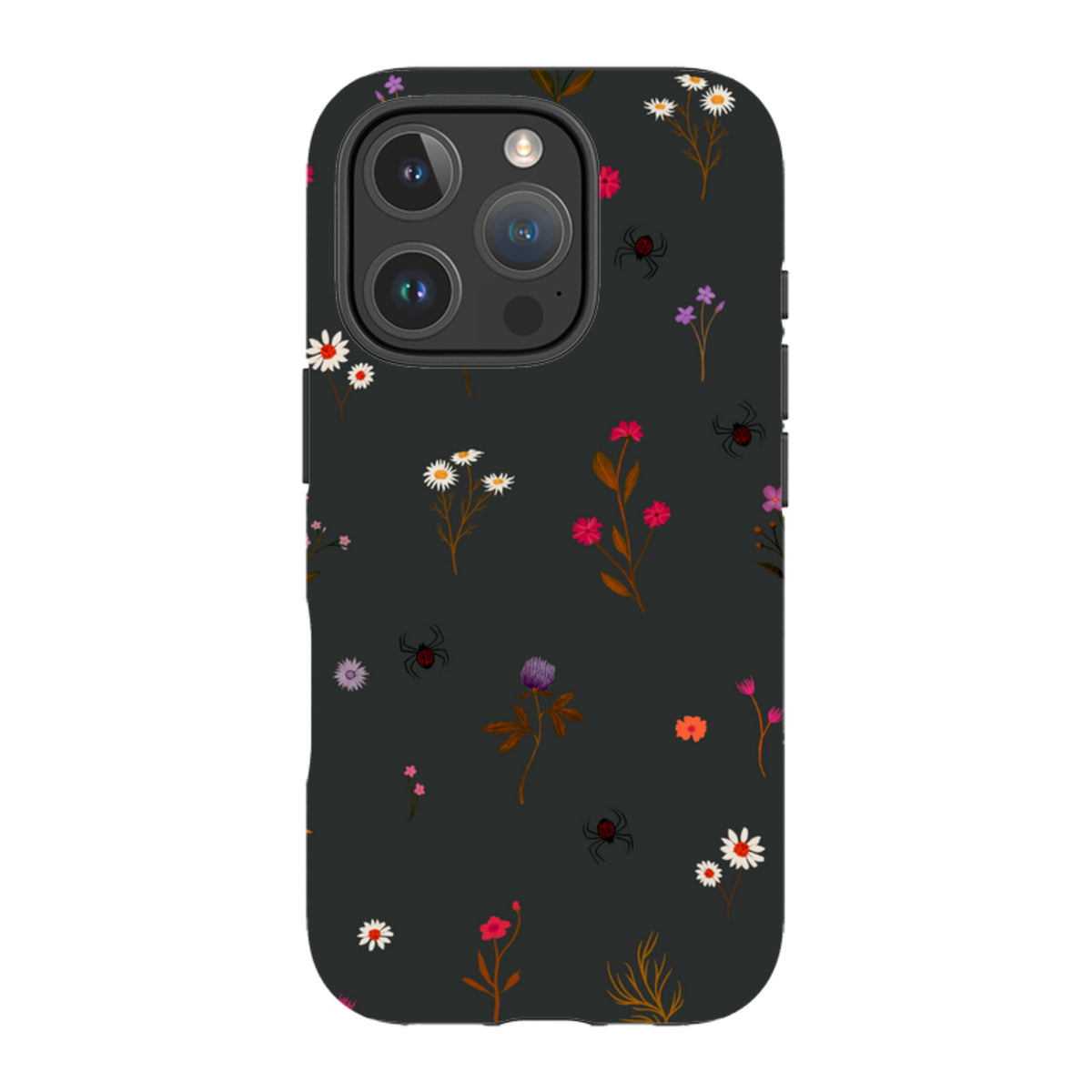 iPhone Tough Case - Florals and Spiders - Charcoal By Katherine Quinn