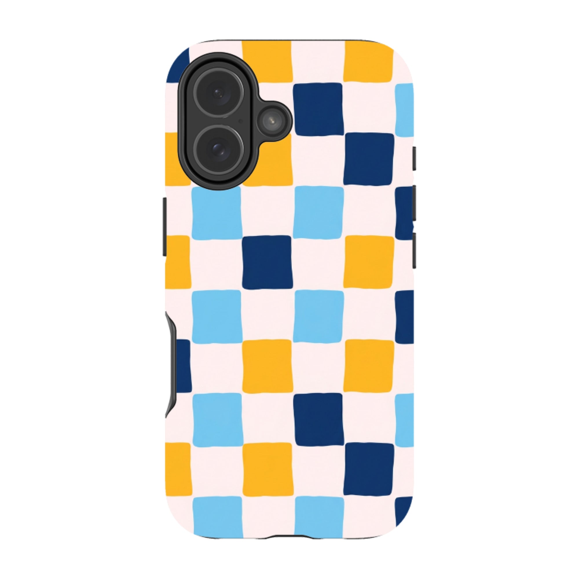 iPhone Tough Case - Blue & Yellow Checkerboard