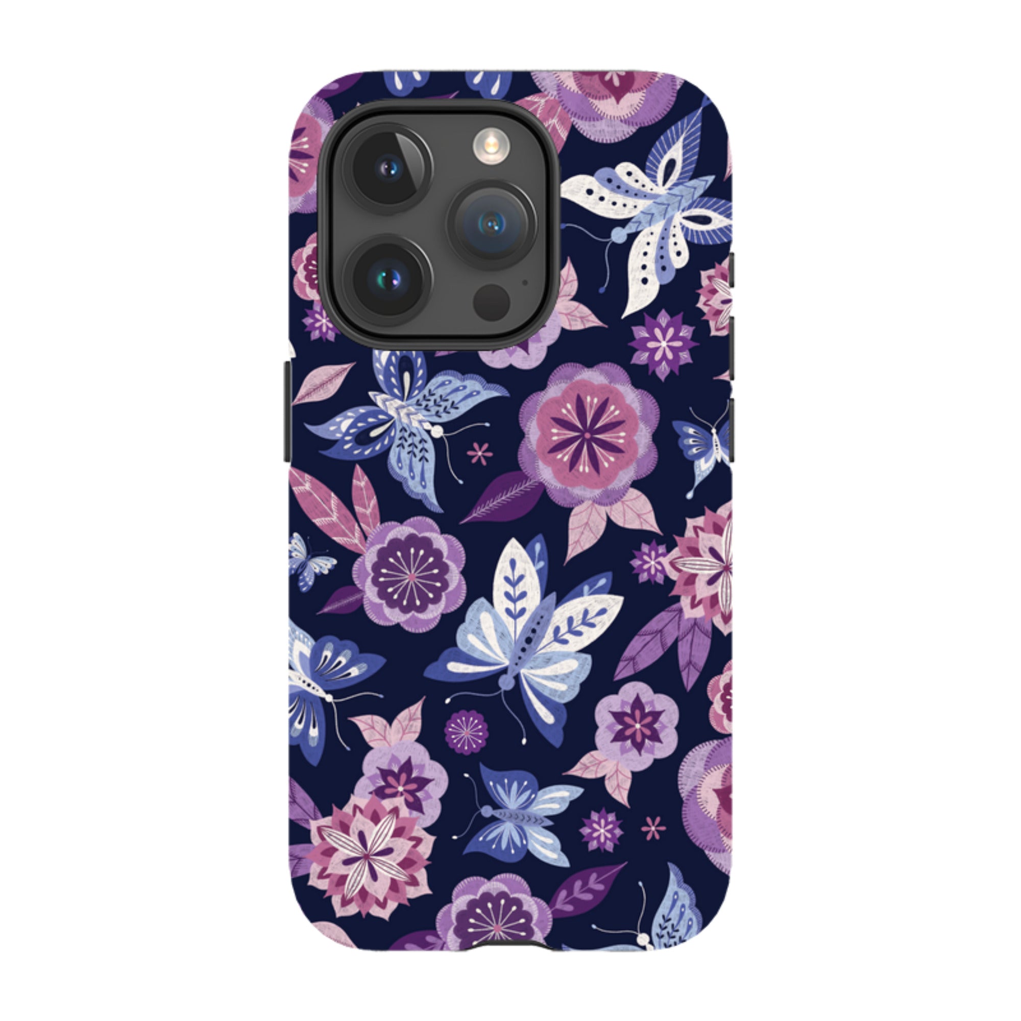 iPhone Tough Case - Butterfly Blooms Navy By Jenny Zemanek