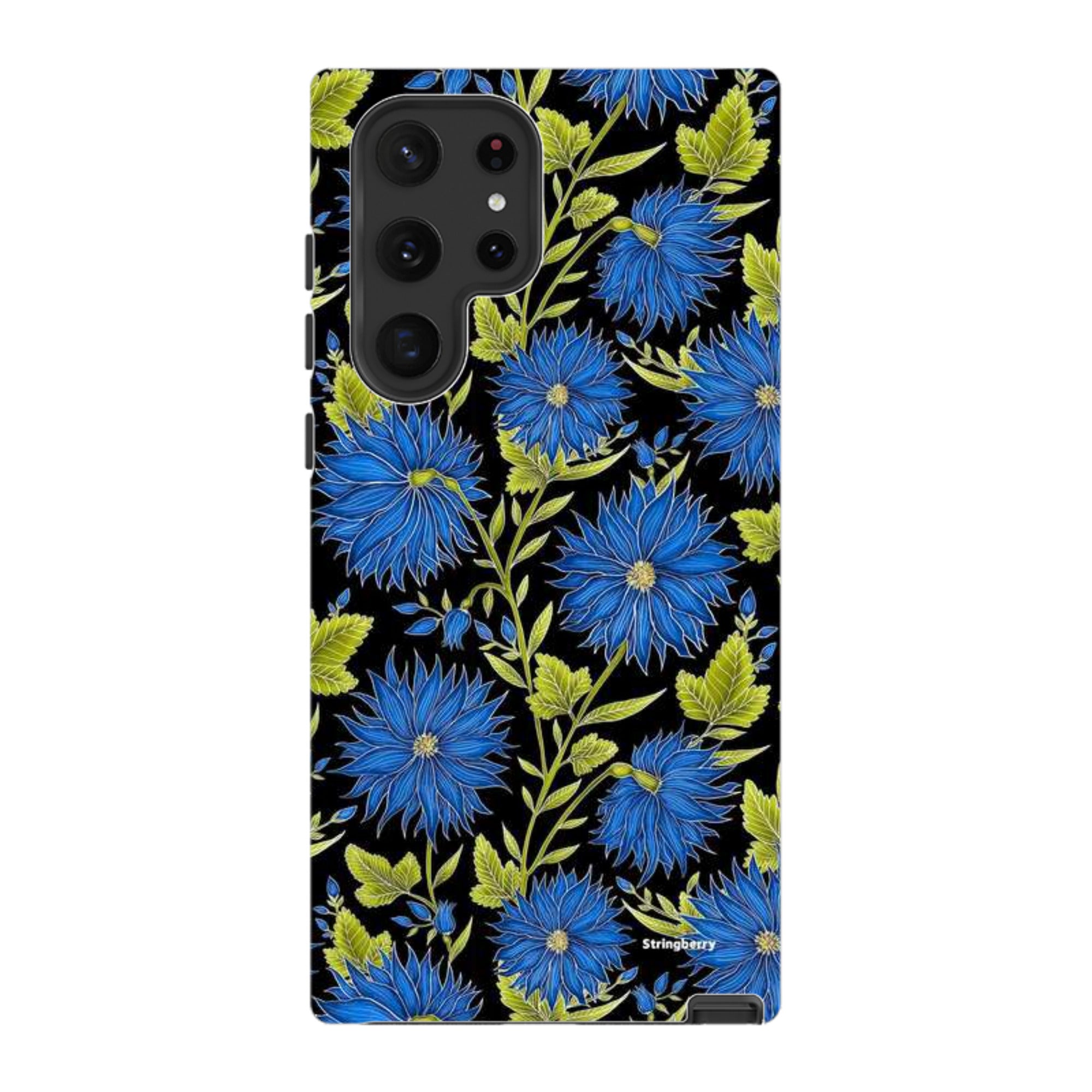 Samsung Tough Case - Blue Flowers Black By Catherine Rowe