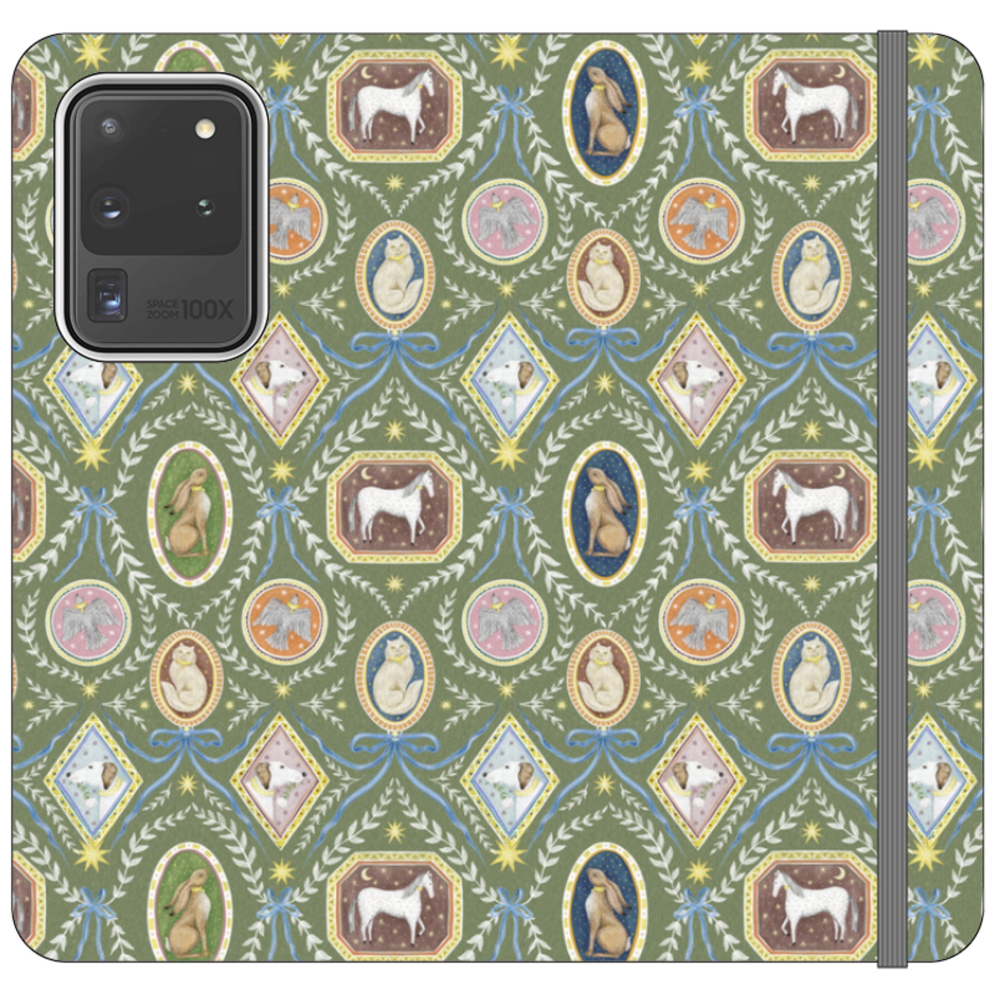 Charleston Moss Green Wallet Case By Catherine Rowe