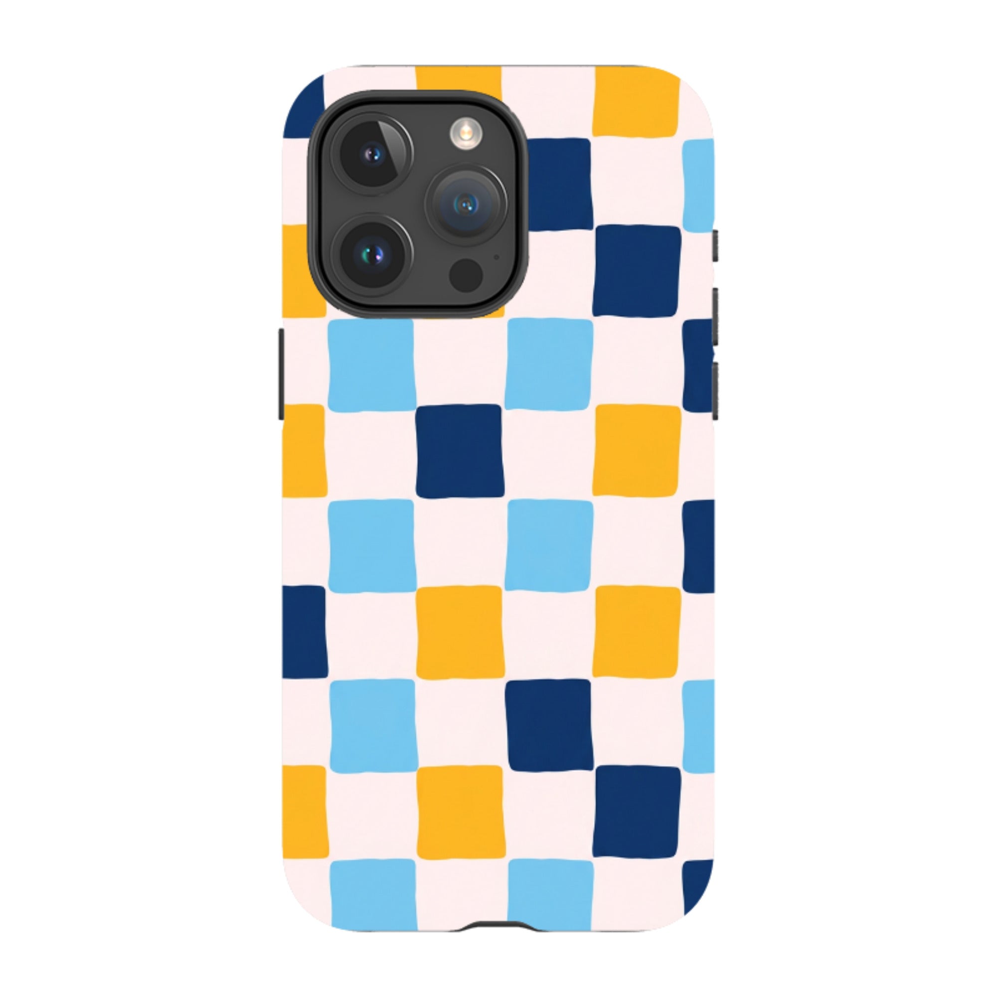 iPhone Tough Case - Blue & Yellow Checkerboard