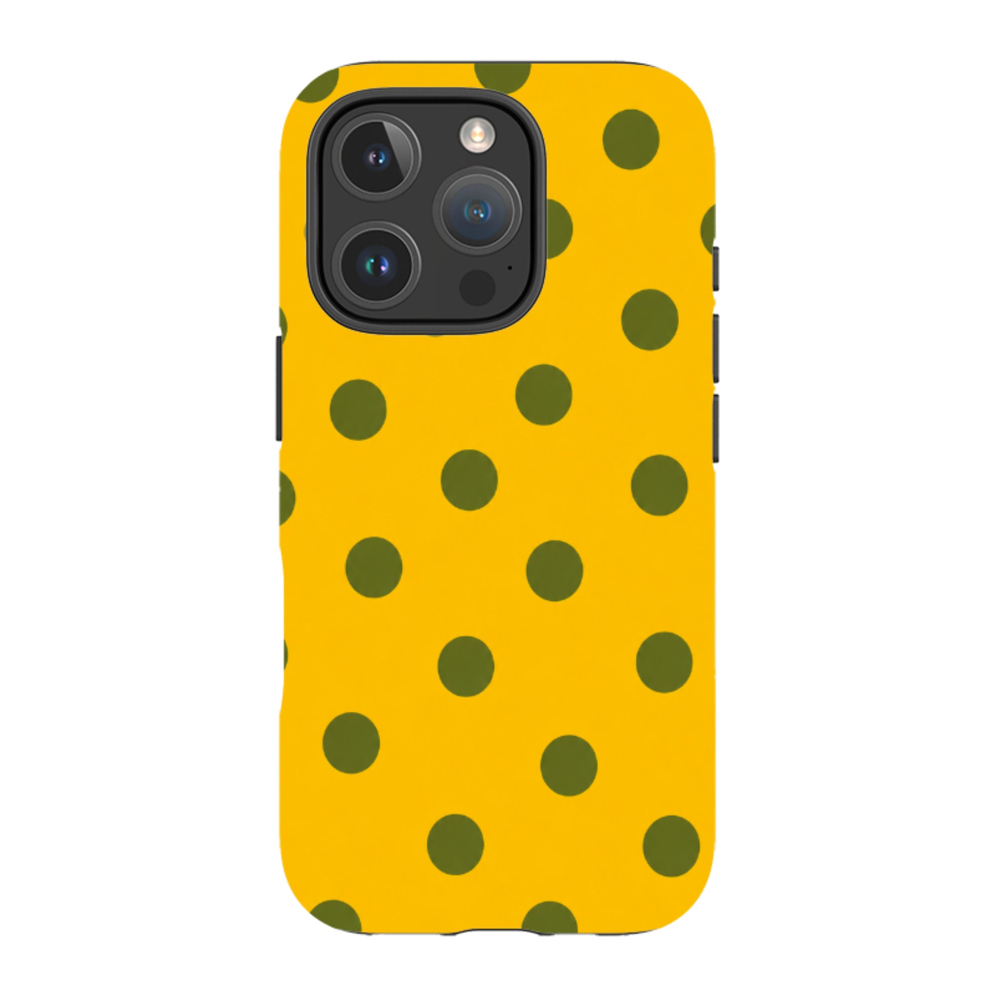 iPhone Tough Case - Mustard Yellow & Olive Green Polka Dot