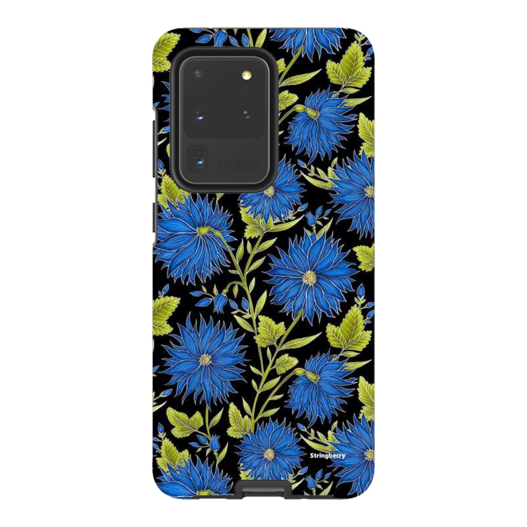 Samsung Tough Case - Blue Flowers Black By Catherine Rowe