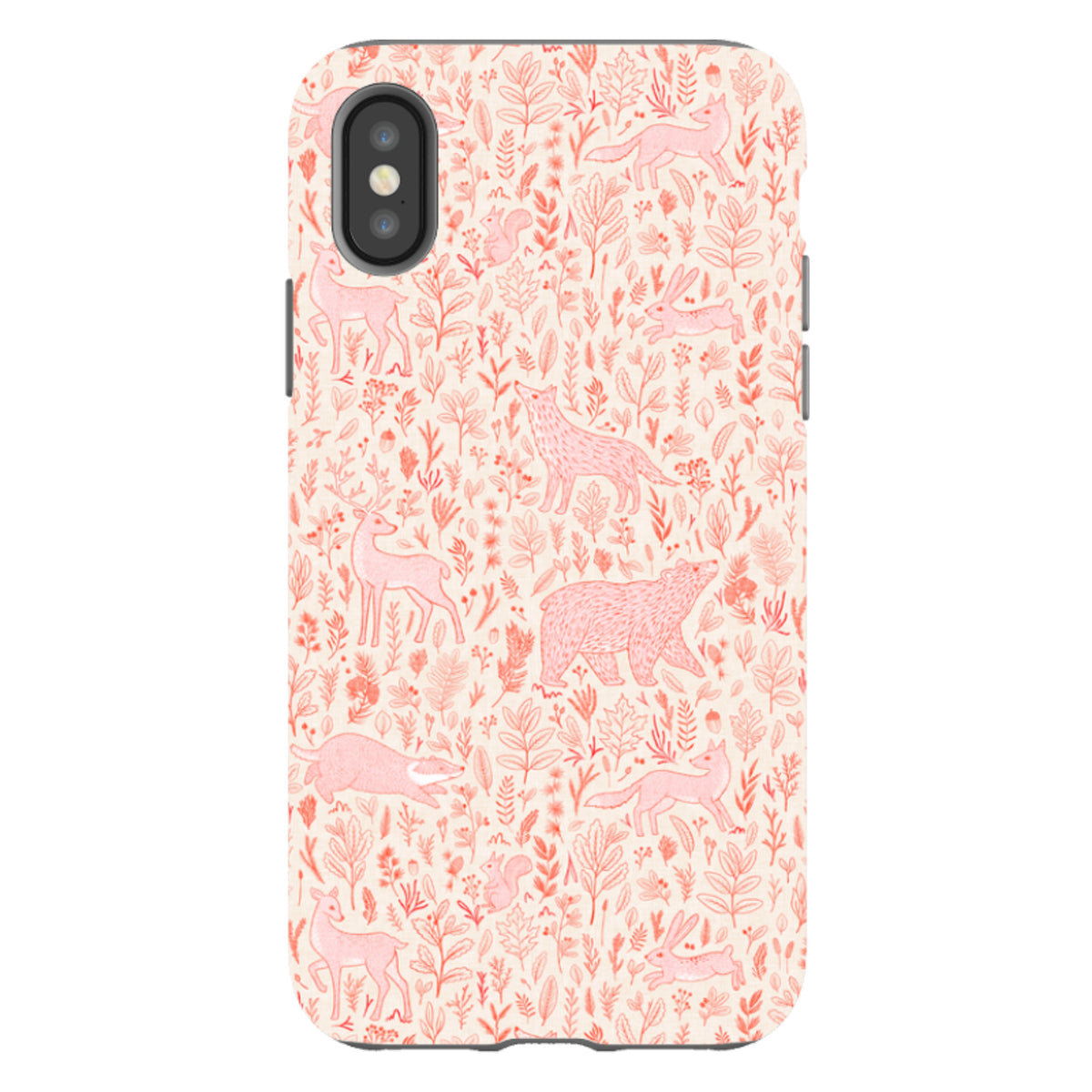 iPhone Tough Case - Forest animals pink and red By Katherine Quinn