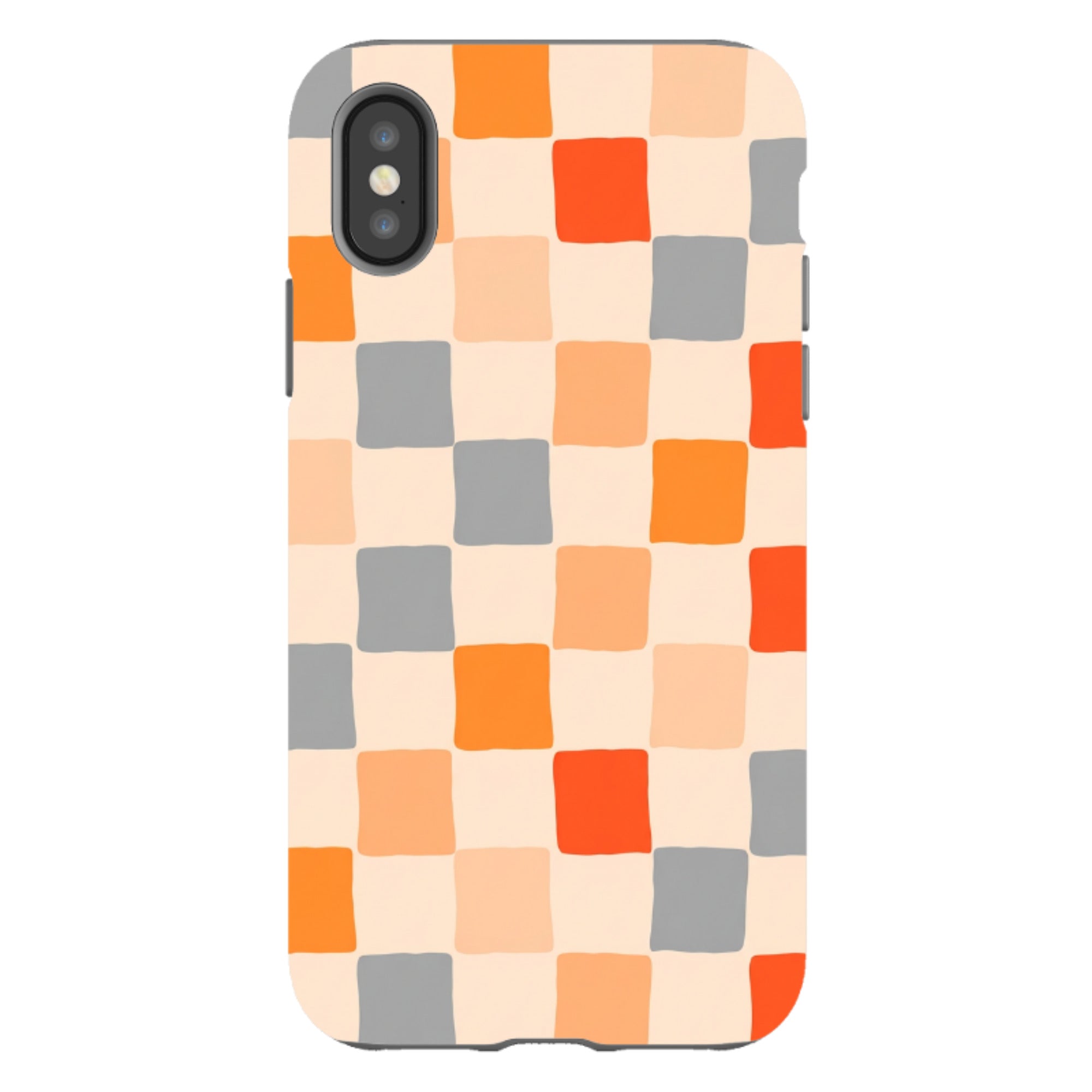 iPhone Tough Case - Orange & Grey Checkerboard